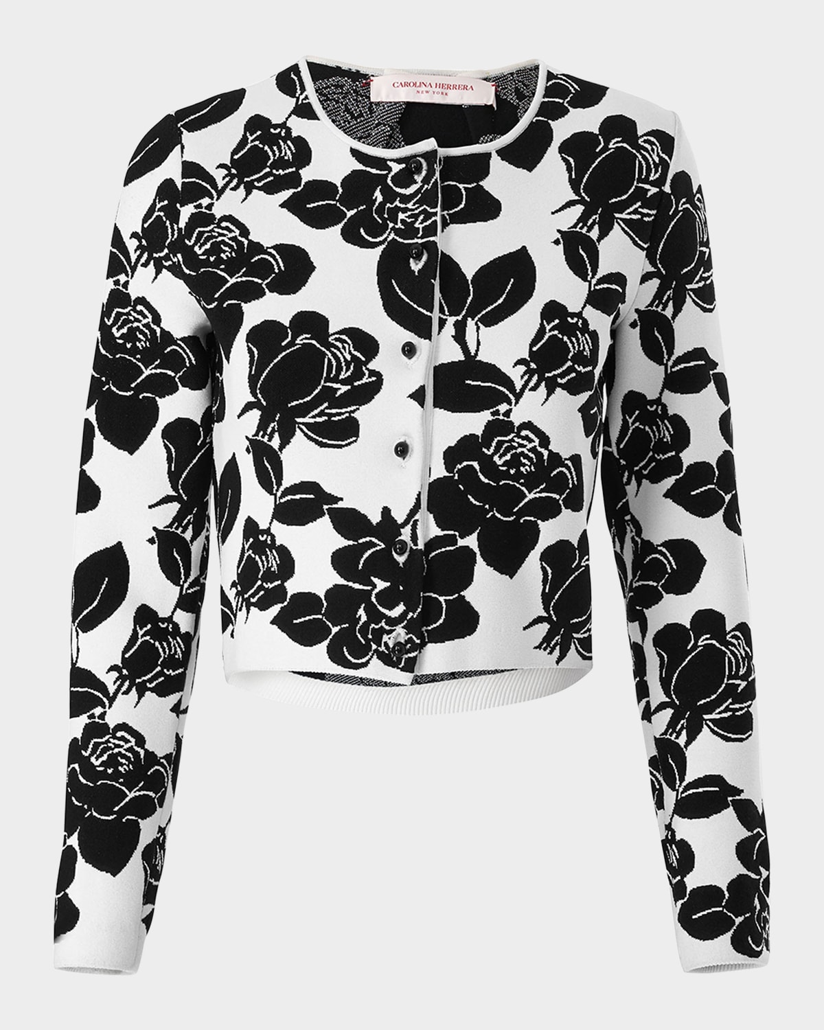Shop Carolina Herrera Flower Crop Cardigan In Whiteblack