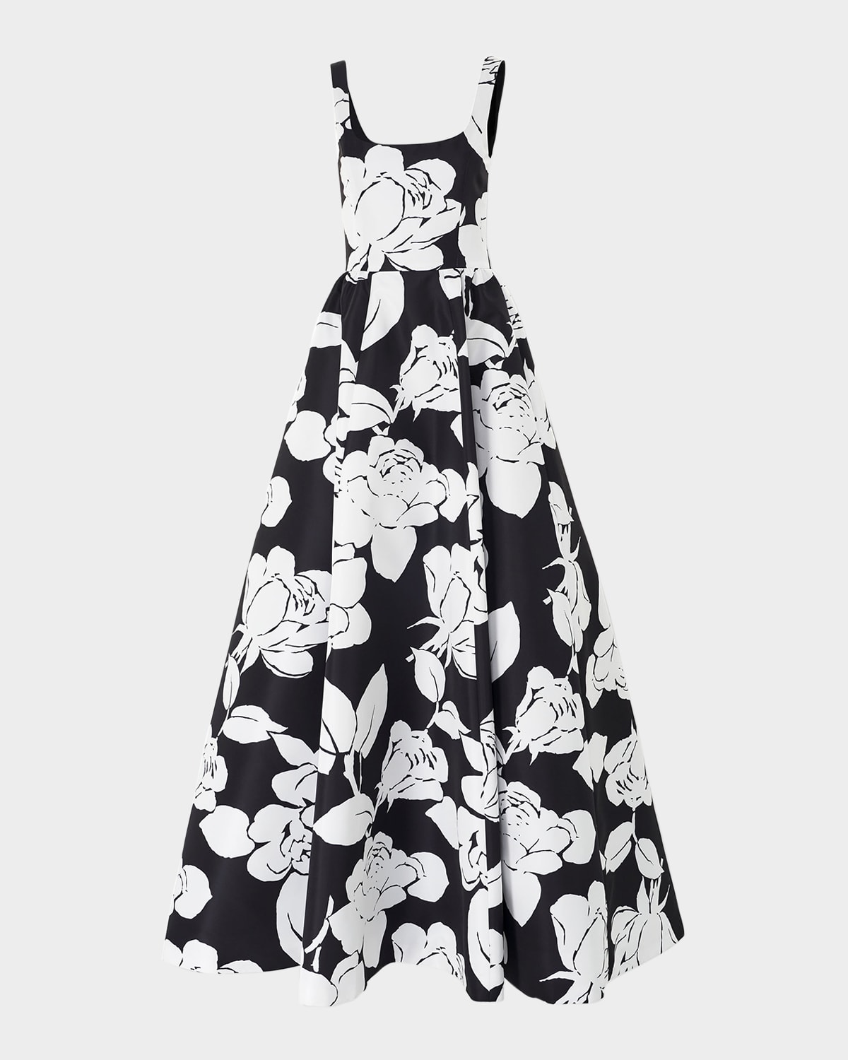 Carolina Herrera Square-neck Flower Sleeveless Ball Gown In Whiteblack