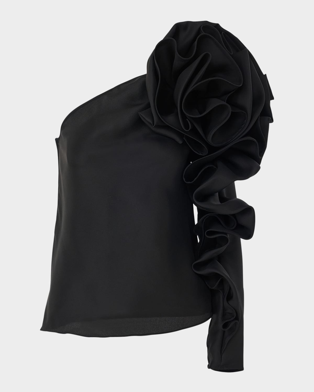 Carolina Herrera Asymmetric Rosette-detailed Silk Top In Black
