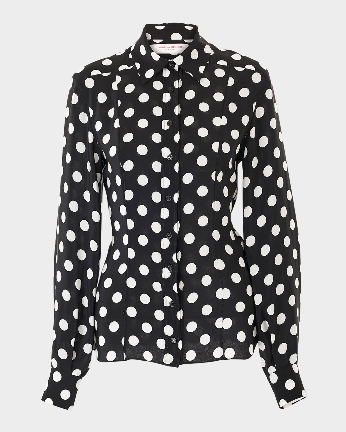 Carolina Herrera Polka-dot Button Down Shirt In Blackivory