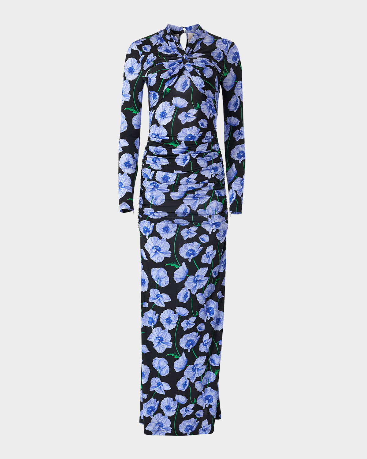 Shop Carolina Herrera Twisted-neck Long-sleeve Gown In Black Multi