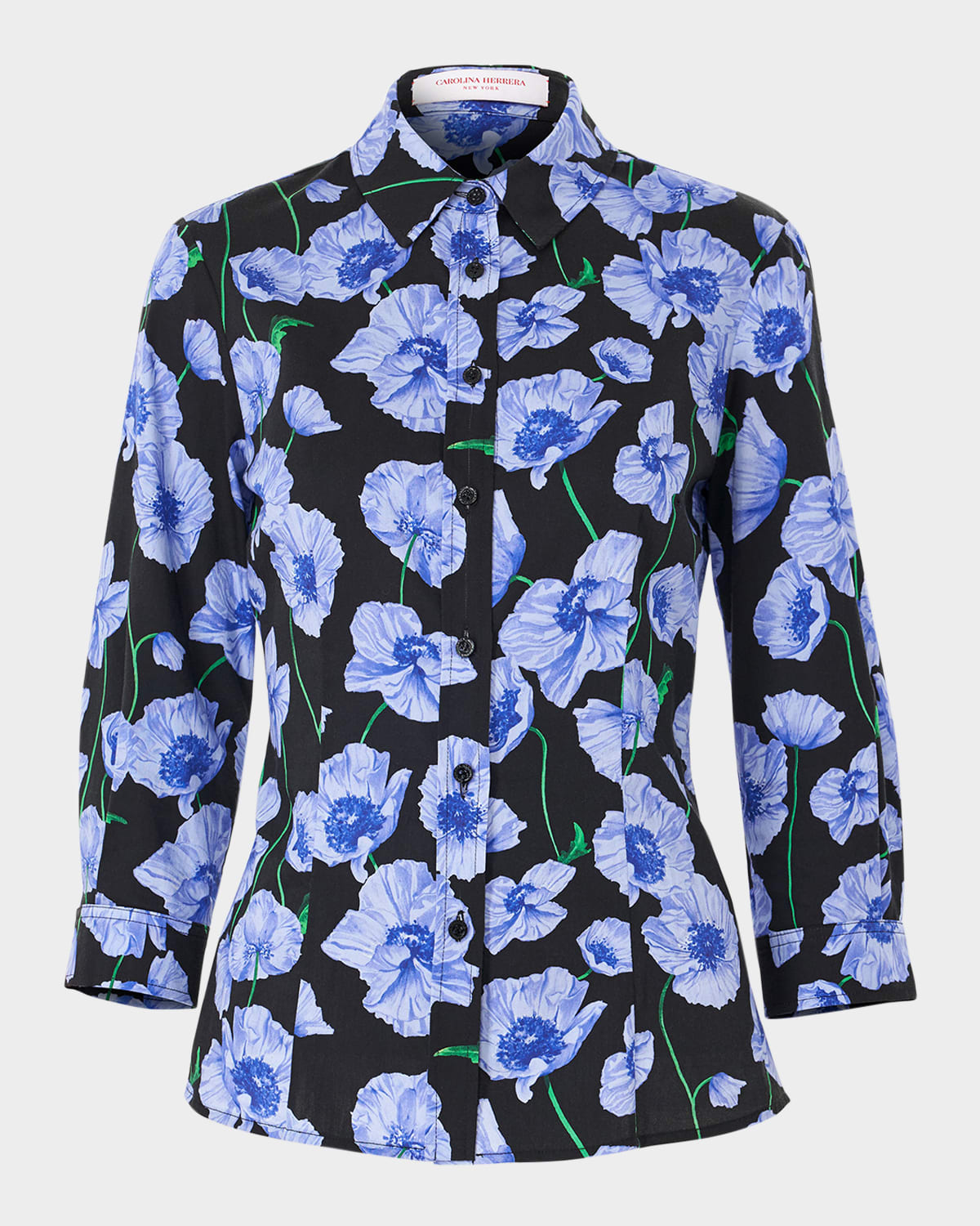 Carolina Herrera Flower-print Button-down Icon Blouse In Black Multi