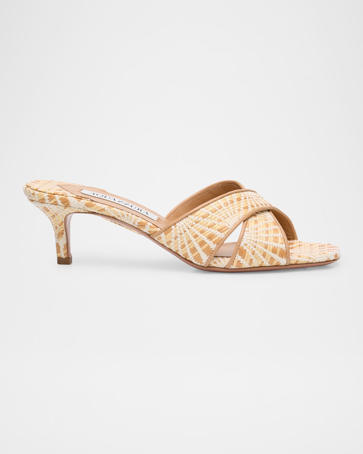 Aquazzura Bicolor Raffia Crisscross Slide Sandals In Natural