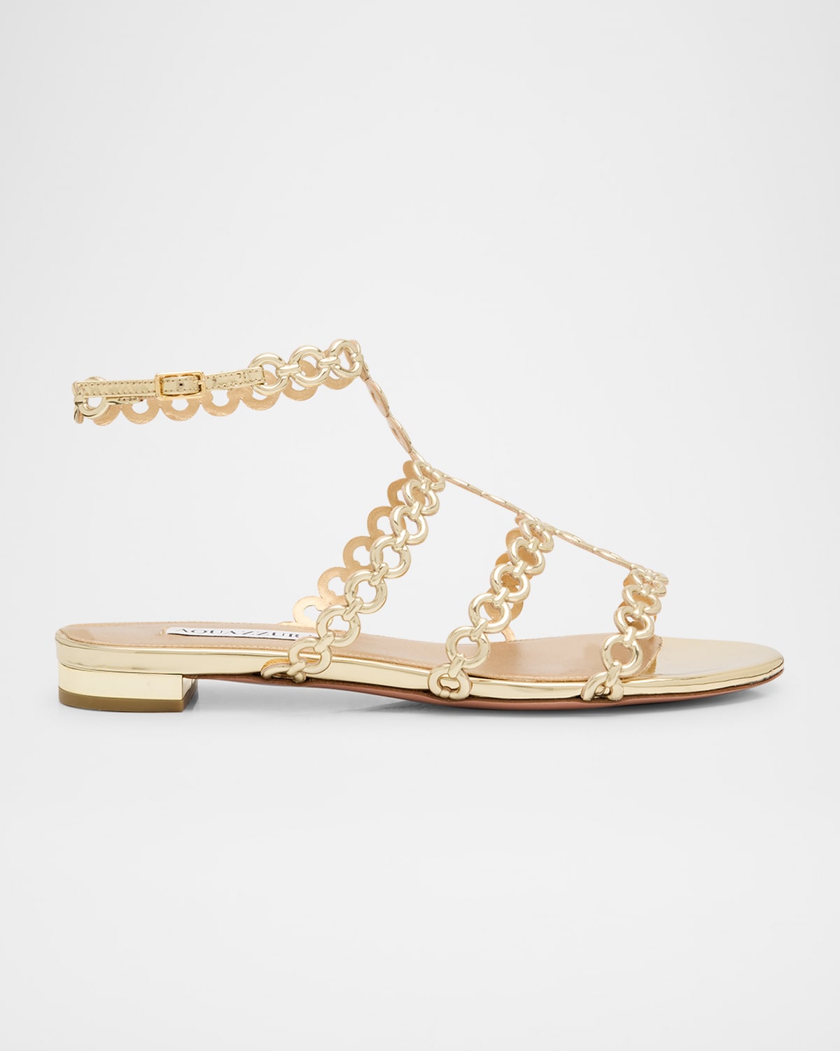 Shop Aquazzura Infinity Metallic Chain T-strap Sandals In Soft Gold