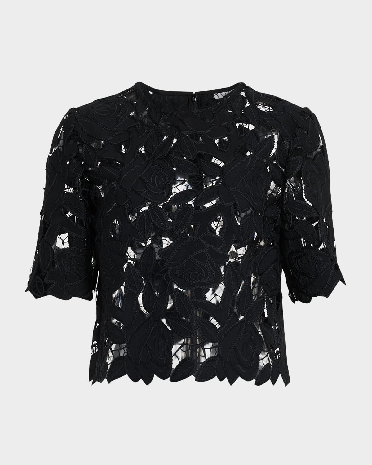 Shop Oscar De La Renta Guipure Lace Short-sleeve Top In Black