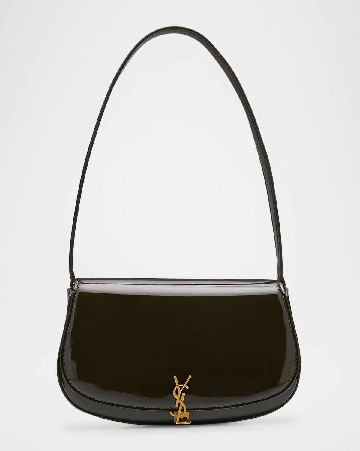 Saint Laurent Mini Ysl Flap Shoulder Bag In Patent Leather In Vineyard Green