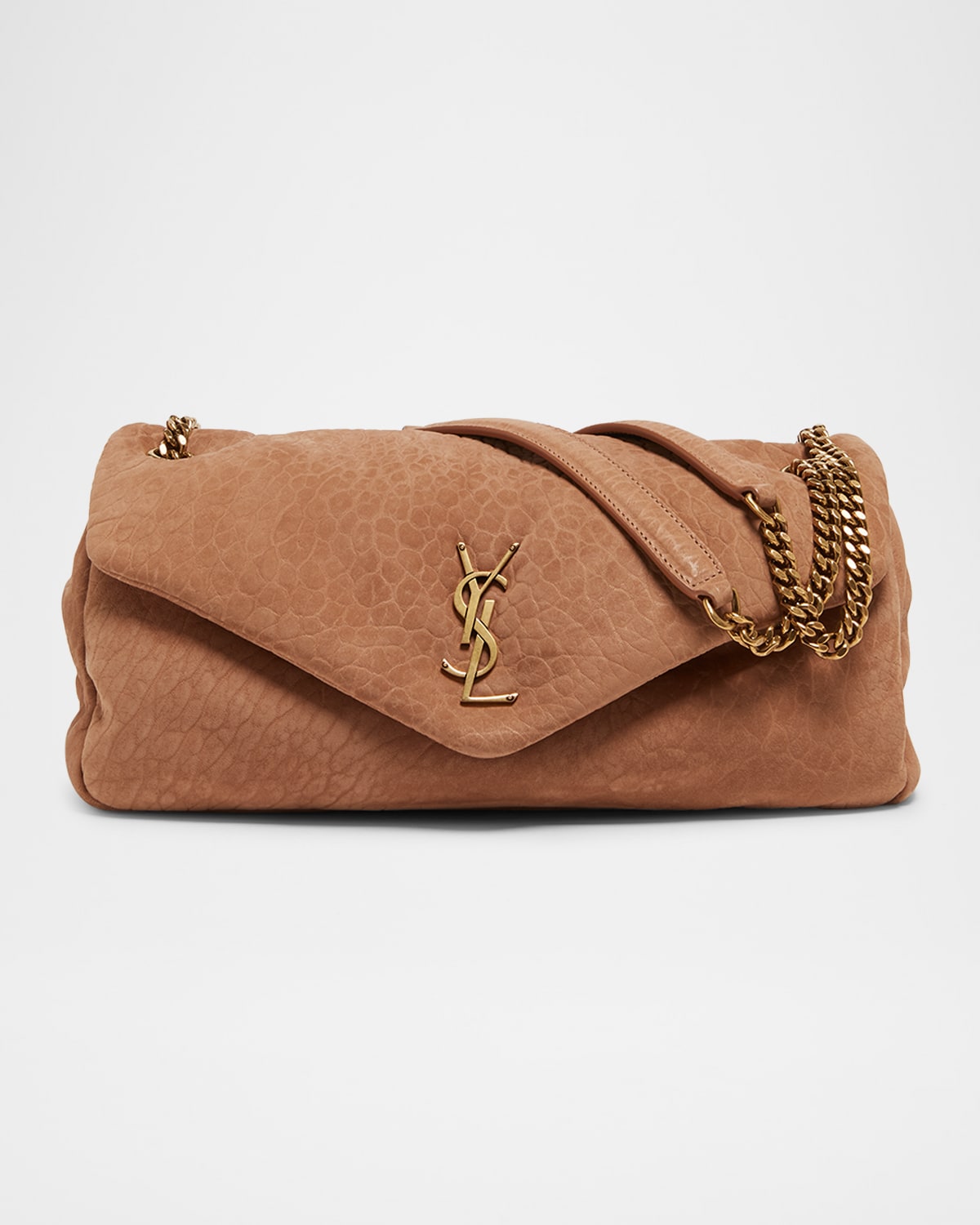 Saint Laurent Calypso Medium Ysl Shoulder Bag In Grained Nubuck Leather In Honey Caramel