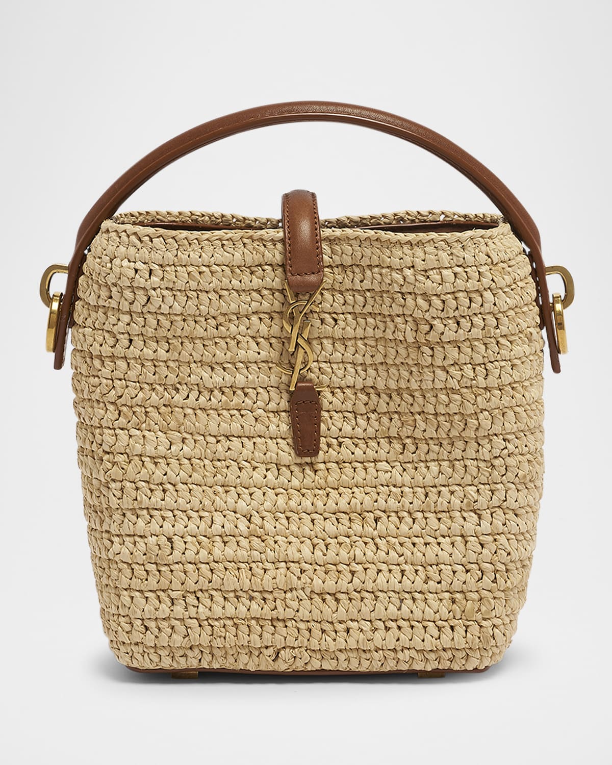 SAINT LAURENT LE 37 MINI YSL BUCKET BAG IN RAFFIA AND LEATHER 