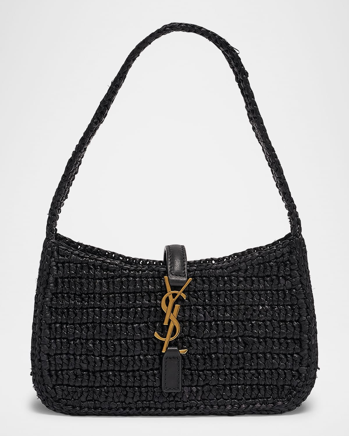 Saint Laurent Le 5 A 7 Mini Ysl Shoulder Bag In Raffia In Noir