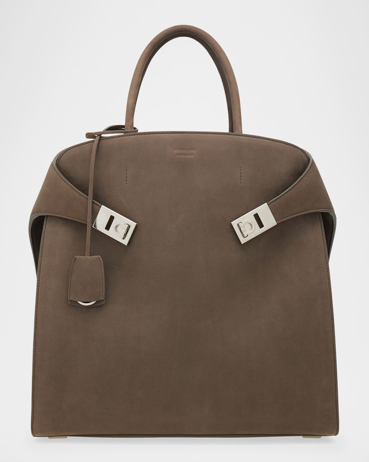 FERRAGAMO MEN'S HUG HAMMERED CALFSKIN TOTE BAG 