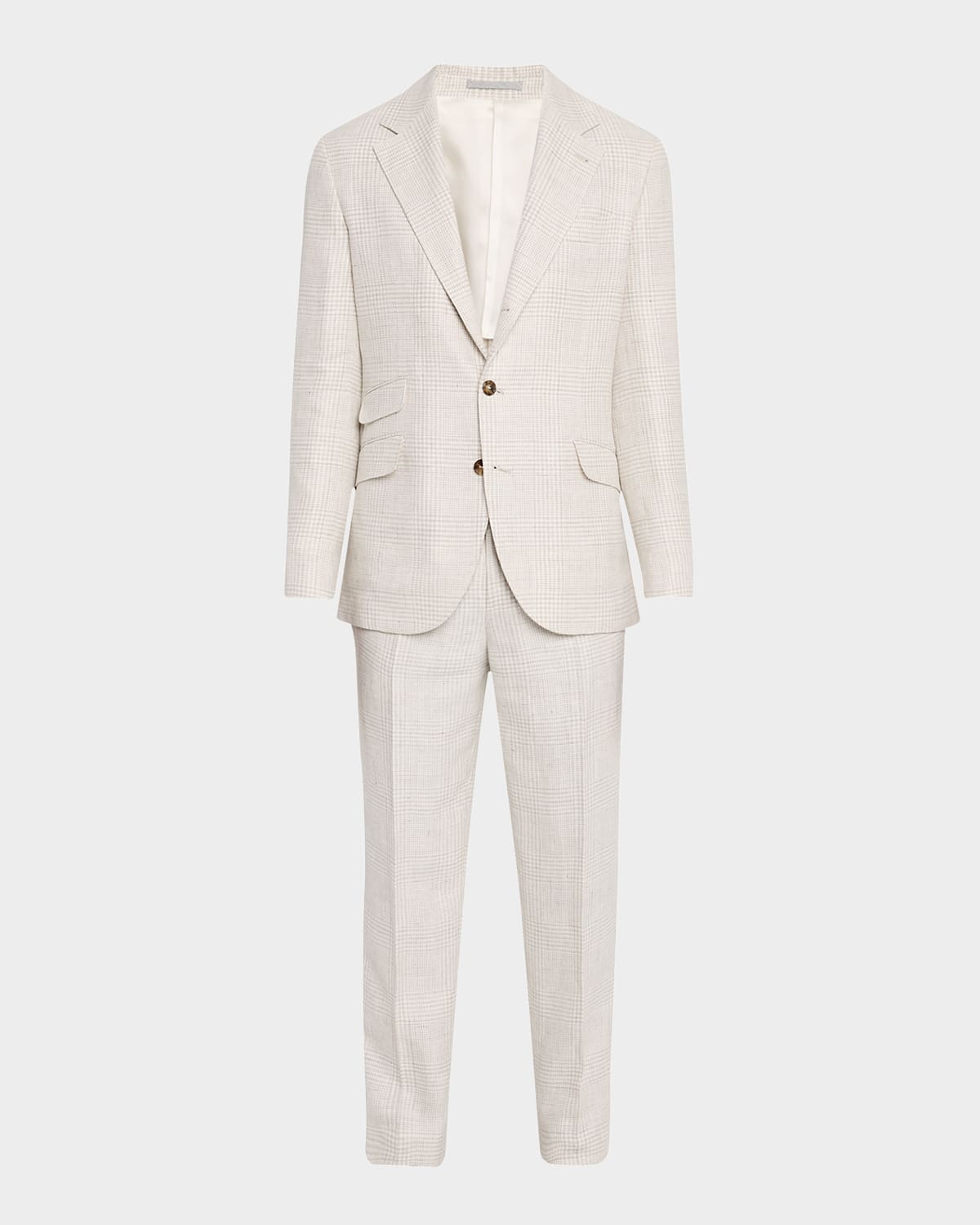 Brunello Cucinelli Men's Prince Of Wales Plaid Cavallo Suit In White