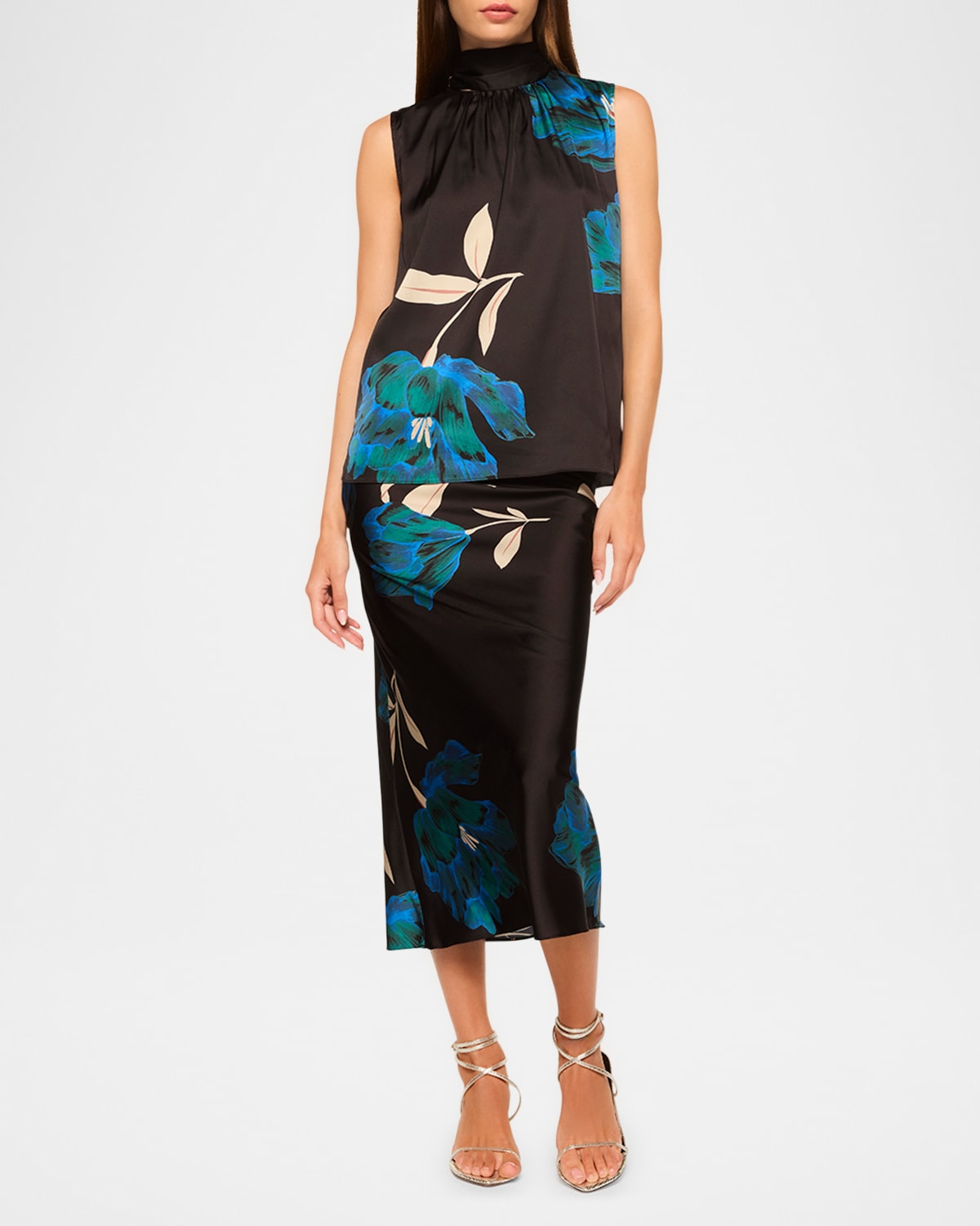 Fay Floral Satin Midi Skirt