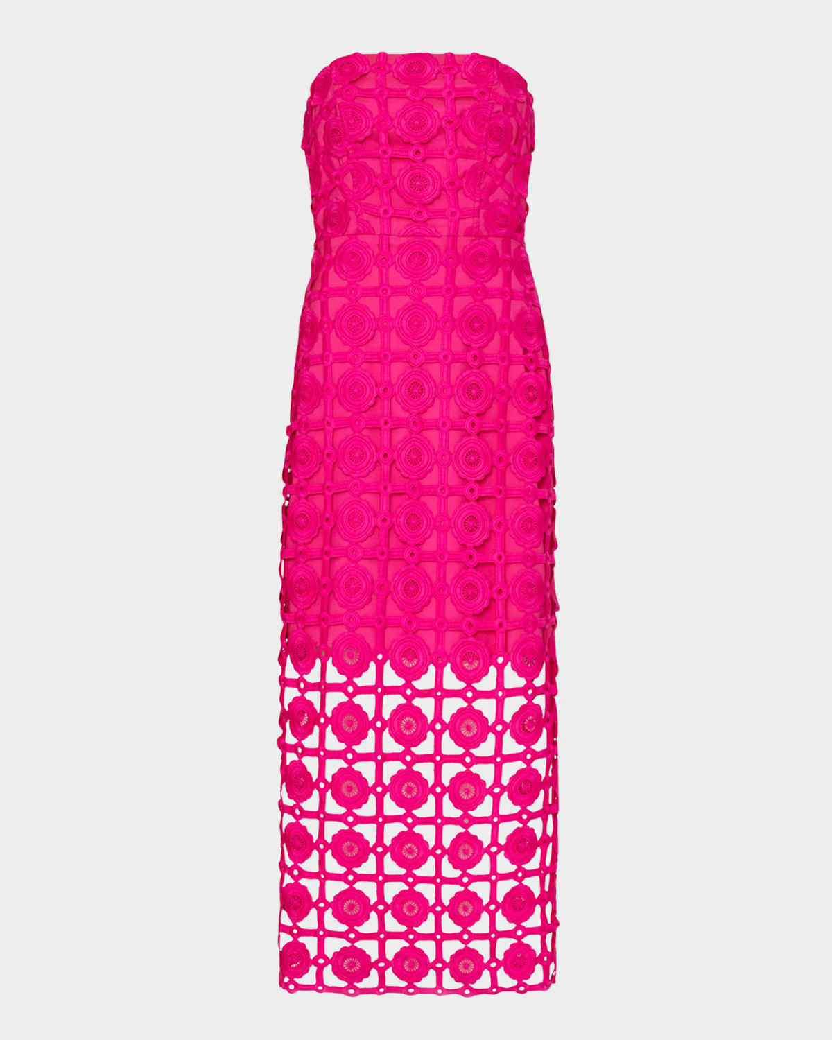 Milly Kait Strapless Tile Lace Midi Dress In  Pink