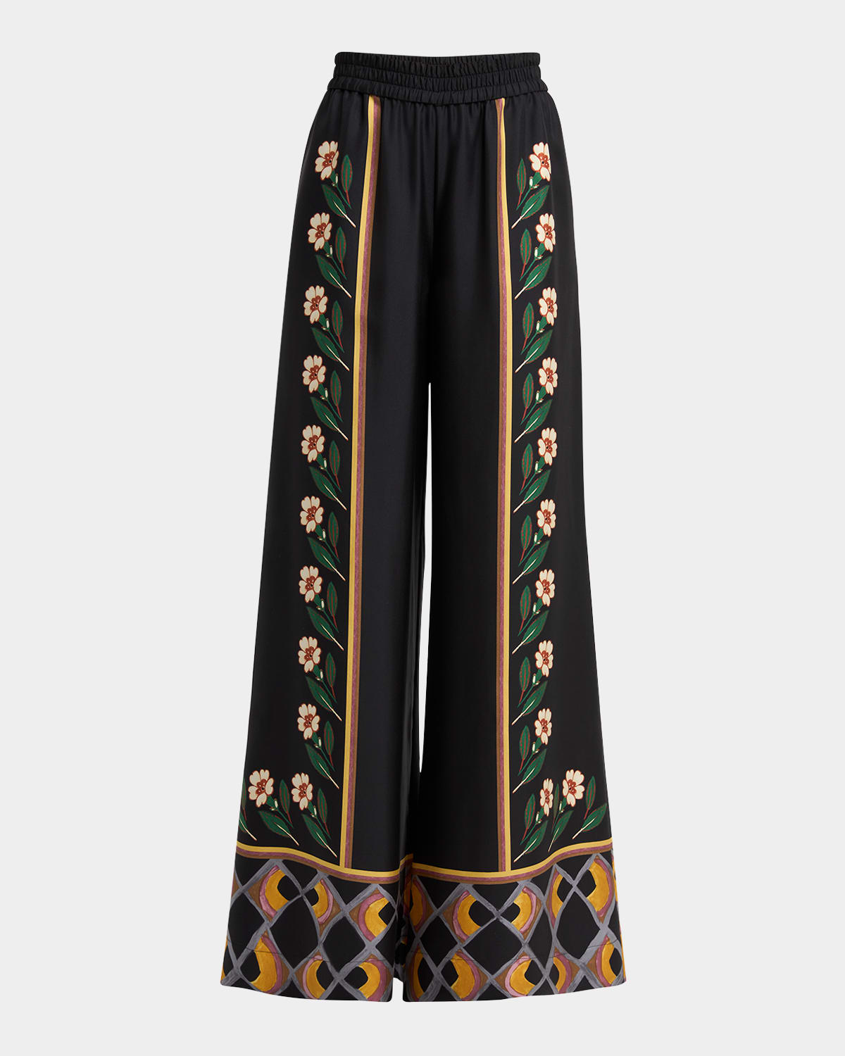 La Doublej Icon Palazzo Printed Silk-twill Wide-leg Pants In Black
