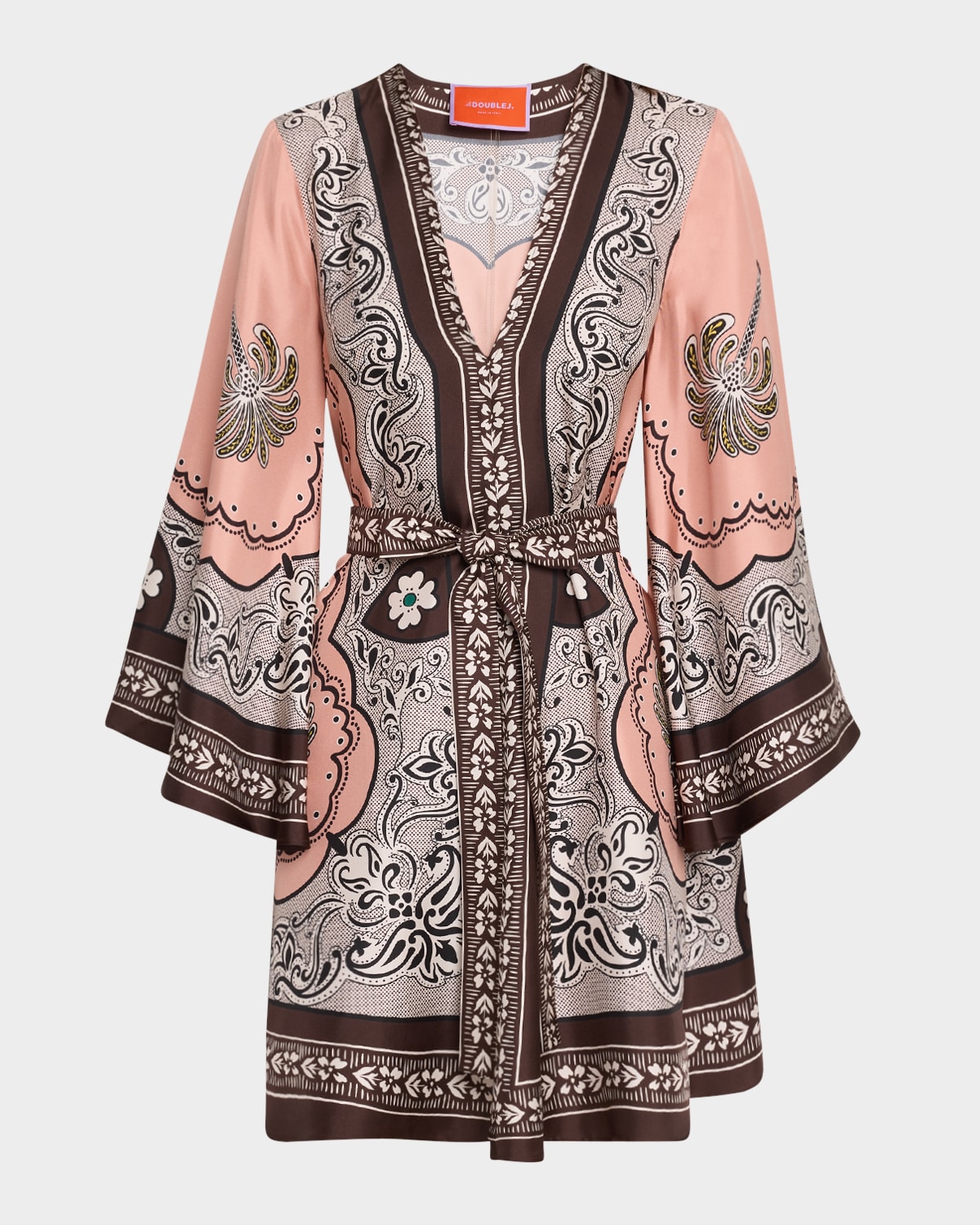 Shop La Doublej Magnifico Long-sleeve Silk Mini Dress In Pink
