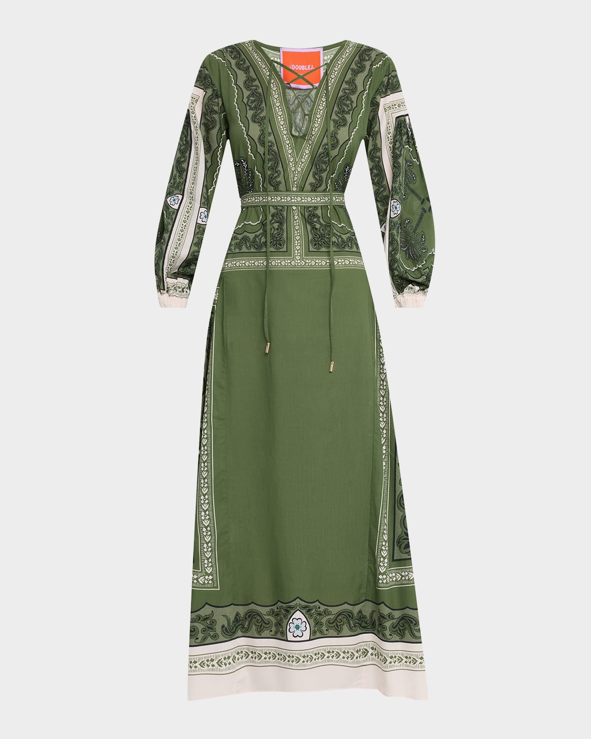 Shop La Doublej Viviana Laced V-neck Long-sleeve Maxi Dress In Green