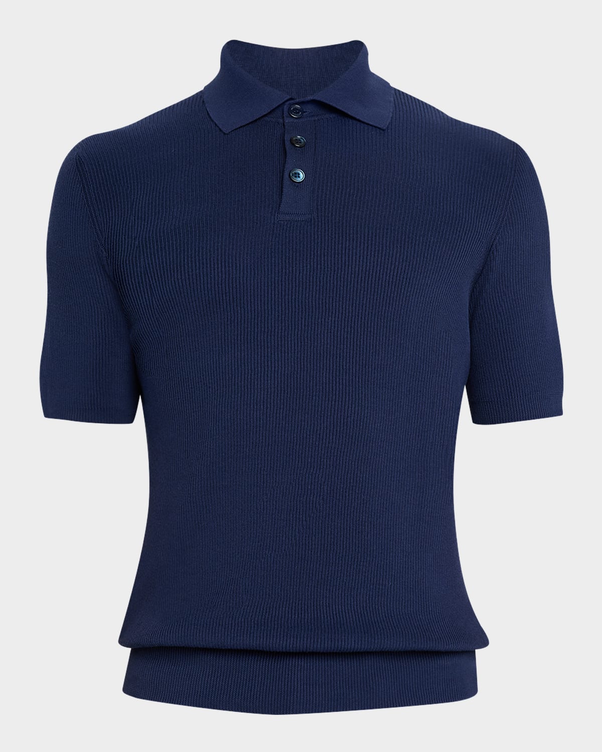 Brunello Cucinelli Men's Cotton Ribbed Short-sleeve Polo Sweater In Blue