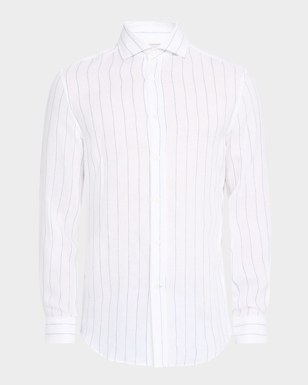 Brunello Cucinelli Men's Linen Stripe Casual Button-down Shirt In White And Denim