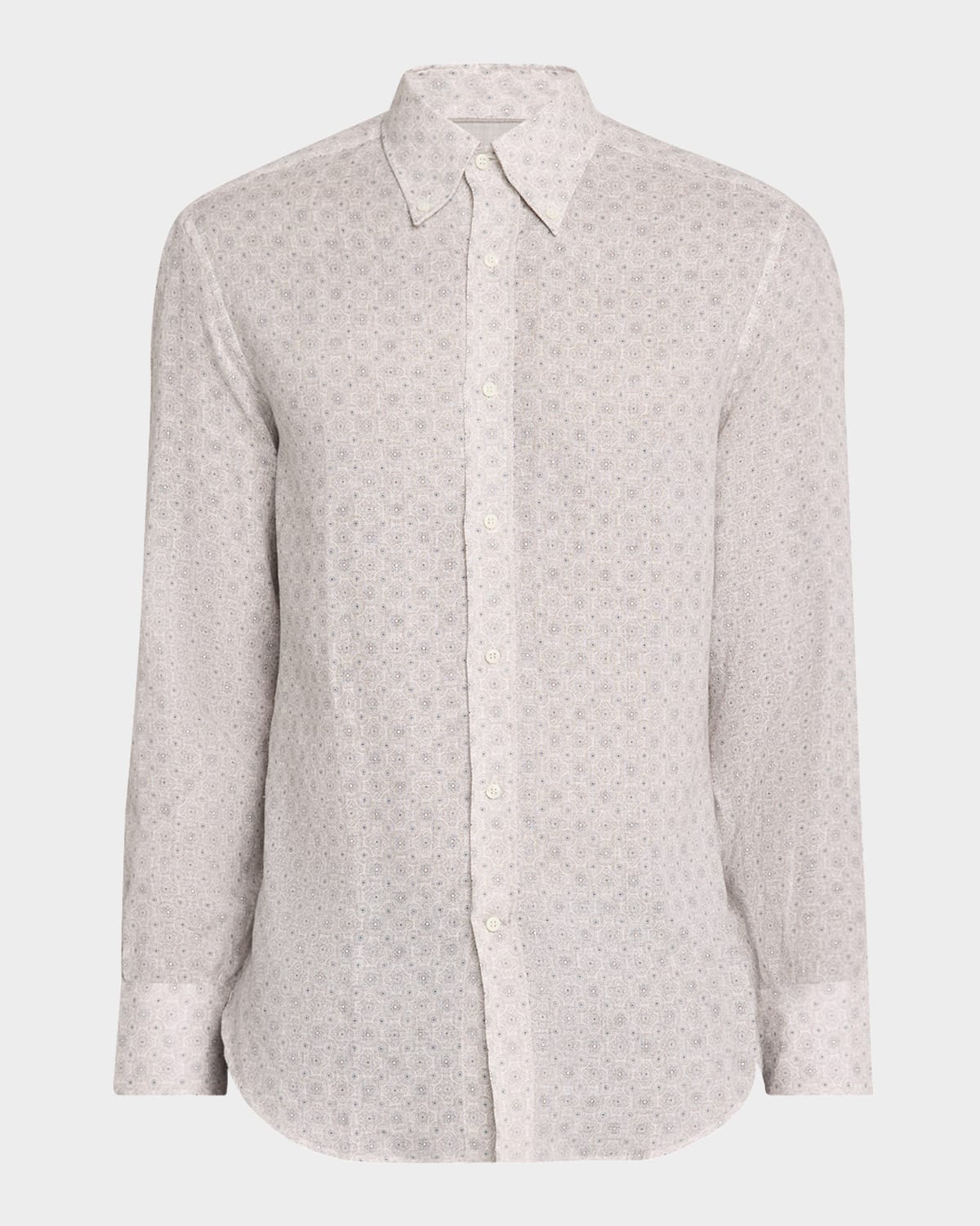 Brunello Cucinelli Men's Linen Medallion Casual Button-down Shirt In Jut And Dust