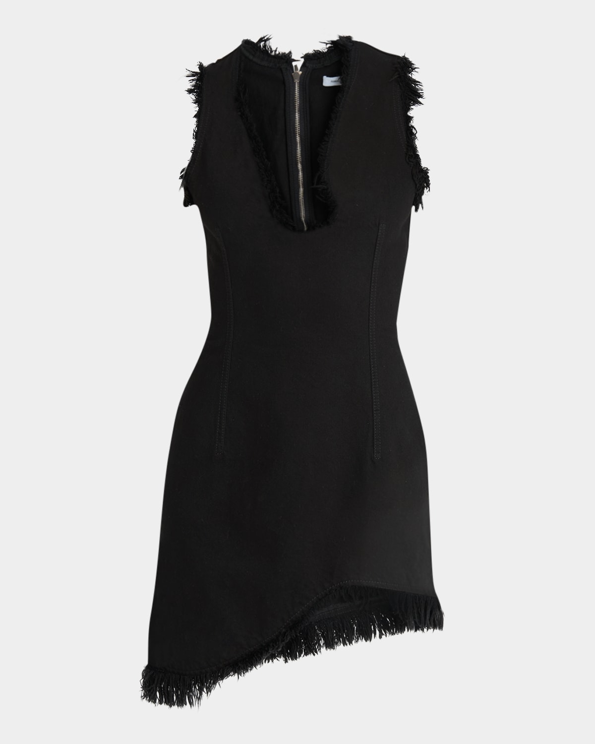 Ferragamo Raw-edge Sleeveless Denim Mini Curve Dress In Nero