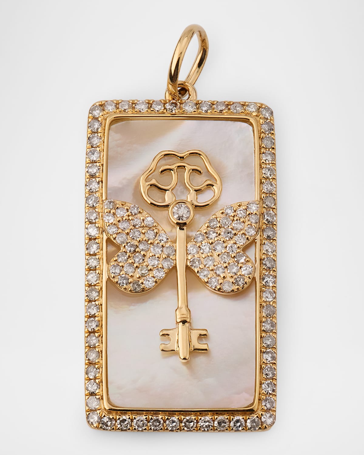14K Yellow Gold Taroy Key and Butterfly Pendant with Diamonds and MOP
