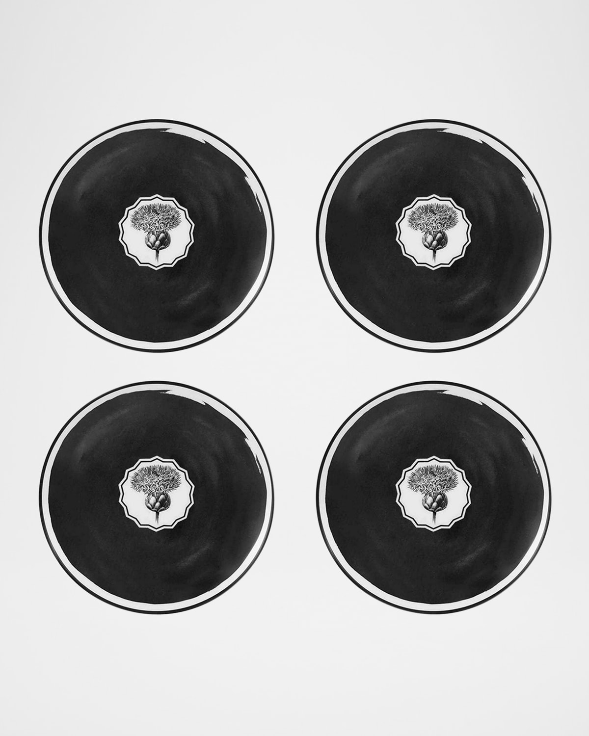 Christian Lacroix X Vista Alegre Herbariae Dessert Plates, Set Of 4 In Black