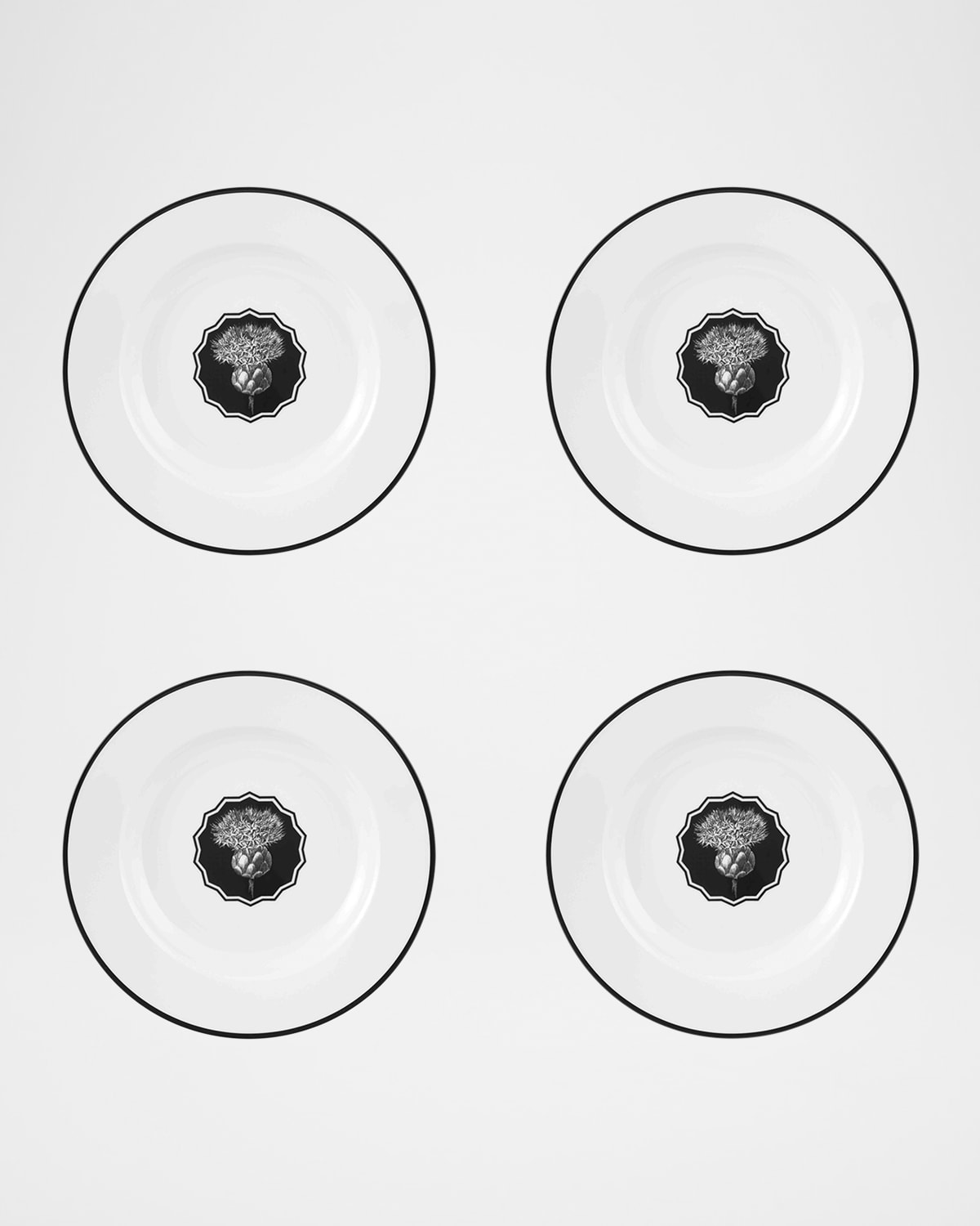 Christian Lacroix X Vista Alegre Herbariae Soup Plates, Set Of 4 In White/black