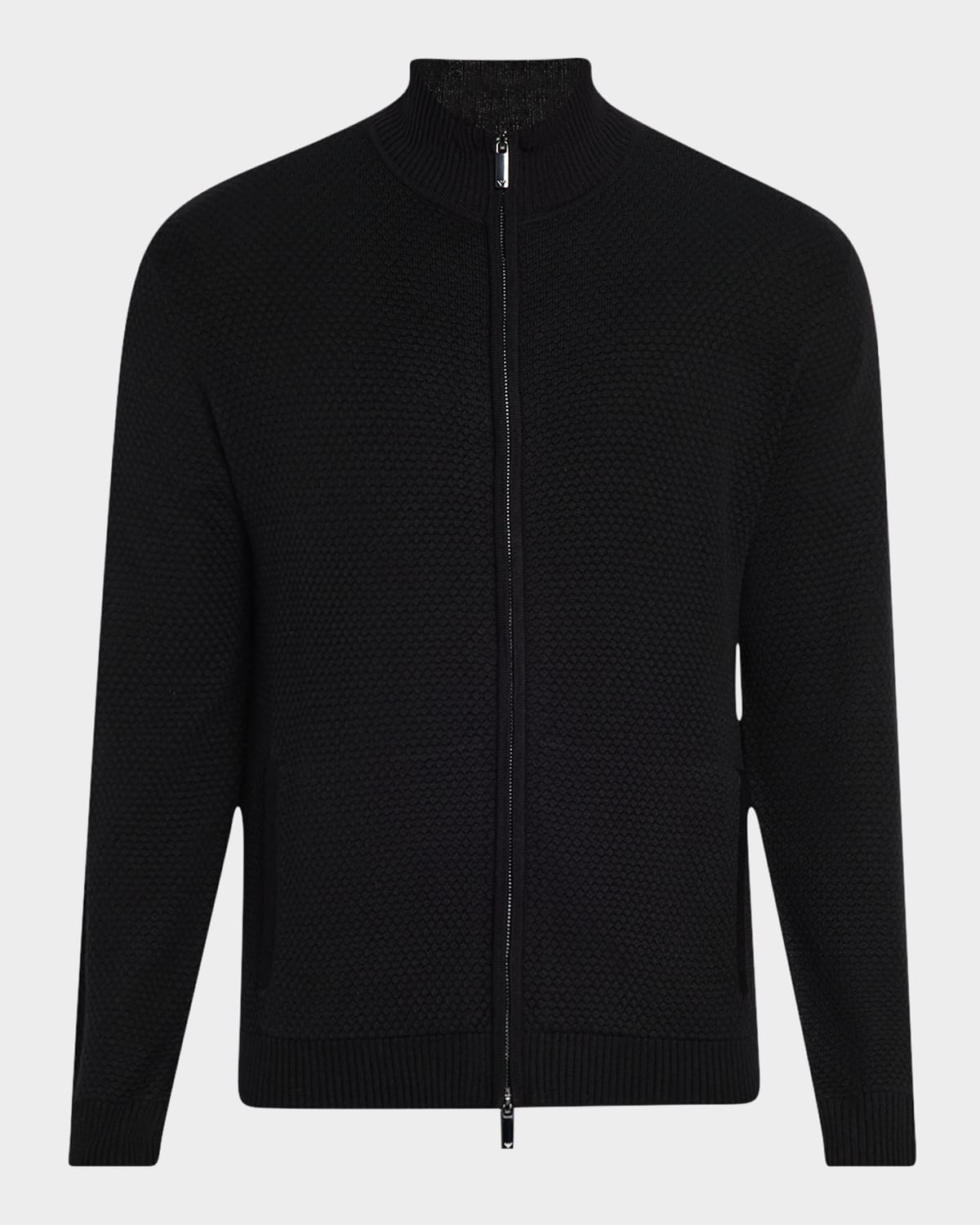 Men's Textured Circle Zip-Front Wool Cardigan