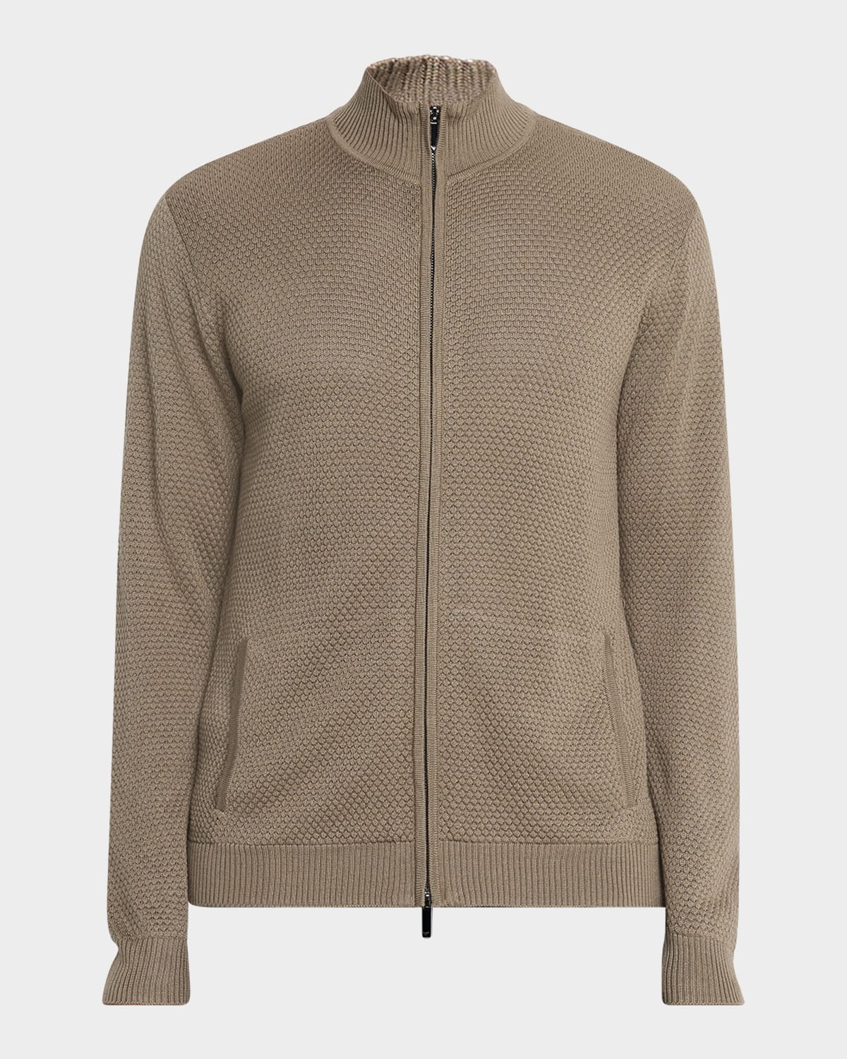 Men's Textured Circle Zip-Front Wool Cardigan
