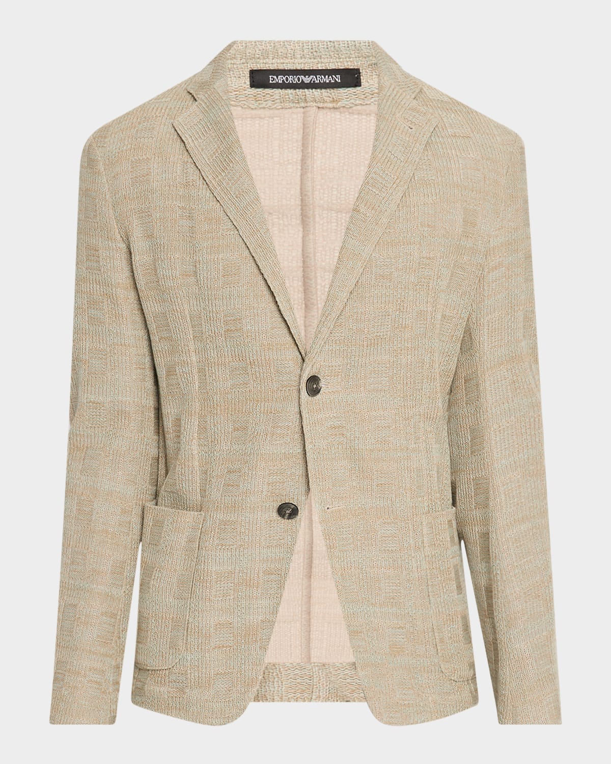 Emporio Armani Regular Fit Knit Window Pane Cotton Blazer In Beige