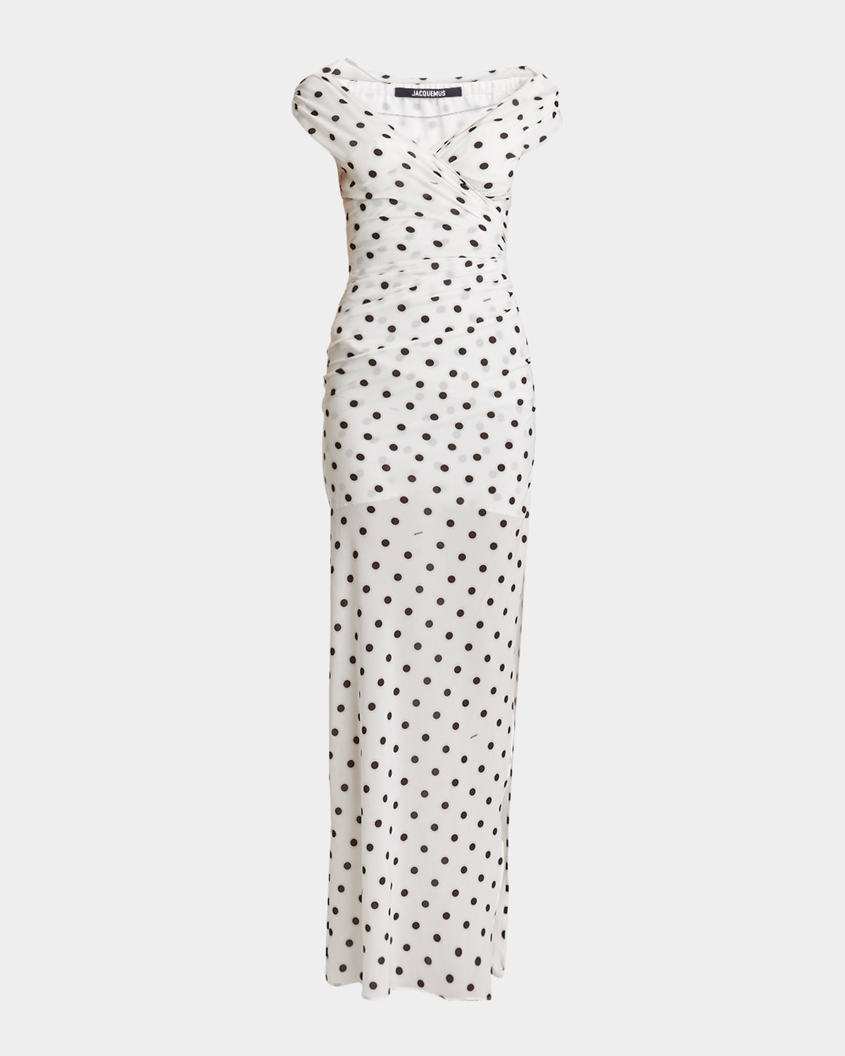 Jacquemus Rita Draped Gathered Polka-dot Crepe De Chine Maxi Dress In Print Dots Logo White  B