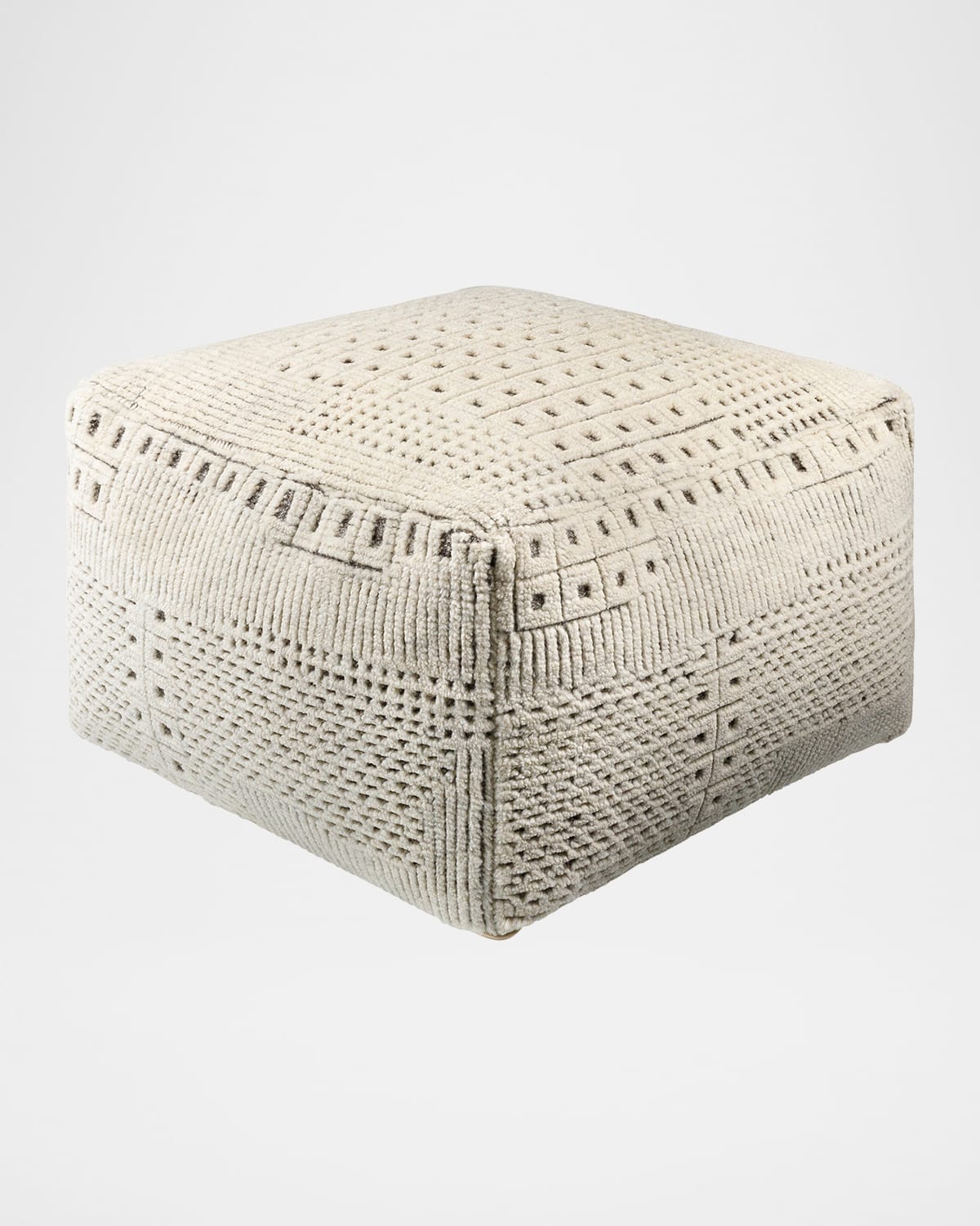 Surya Tunisia Hand-knotted Pouf In Gray/cream