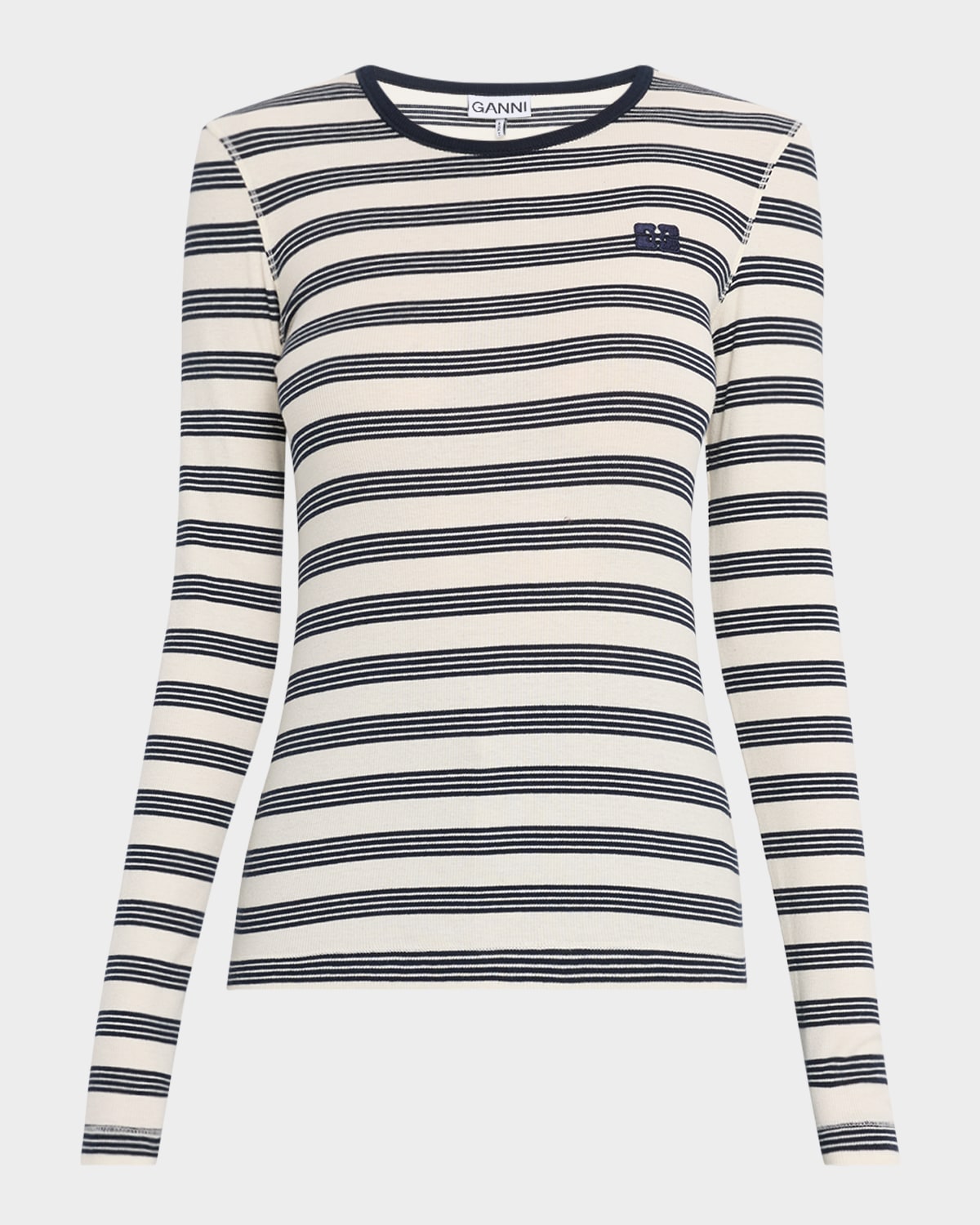 Ganni Organic Cotton Striped T-shirt In Sky Captain