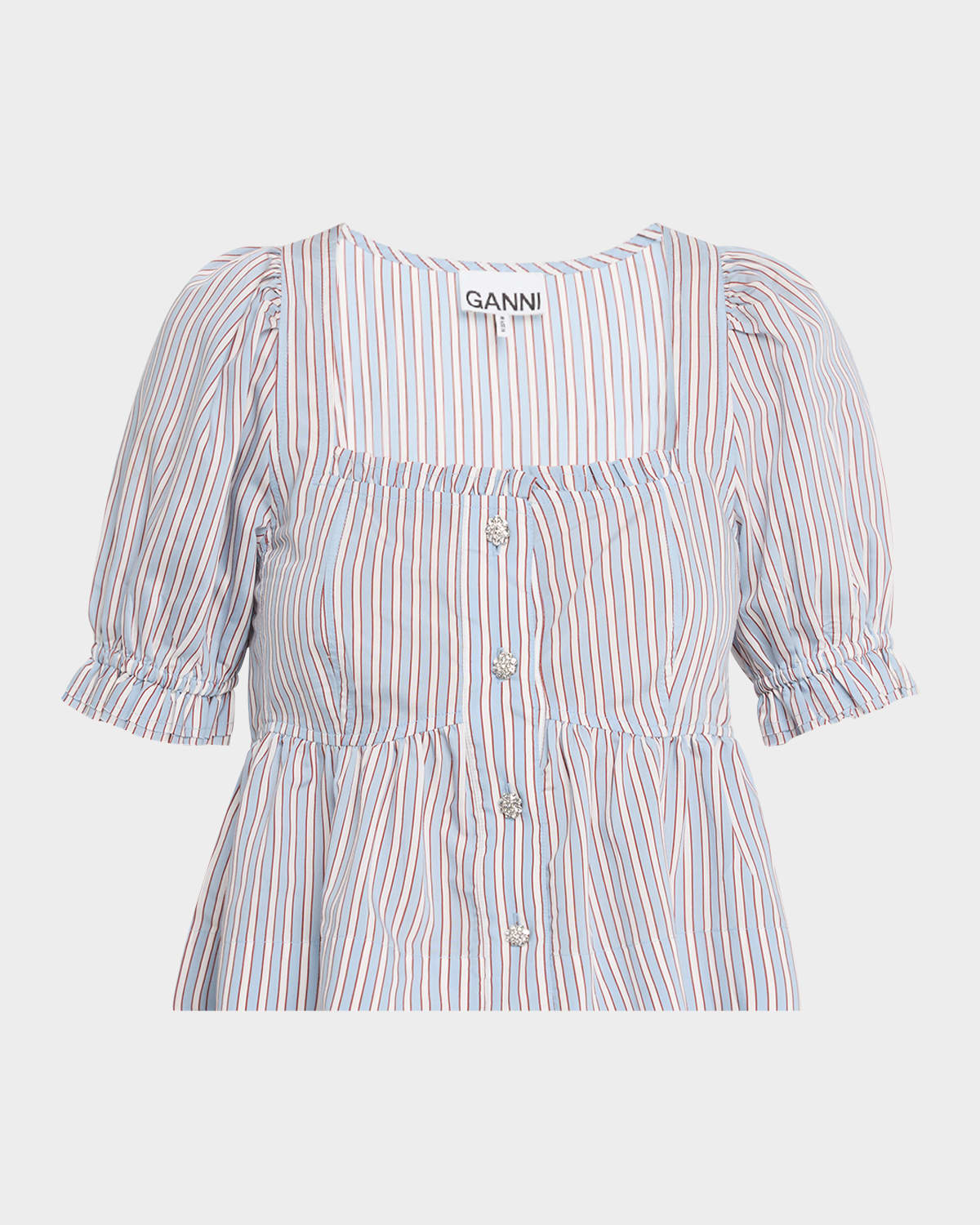 Ganni Yarn Dyed Stripe Blouse Shirts Light Blue