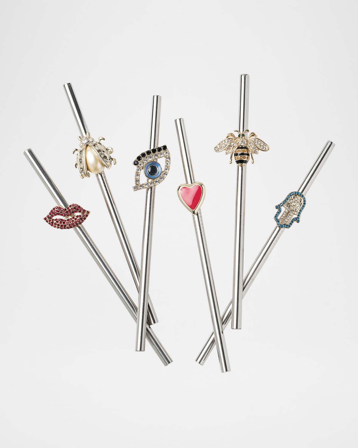 Joanna Buchanan Lucky Charm Metal Cocktail Straws, Set Of 6 In Multi