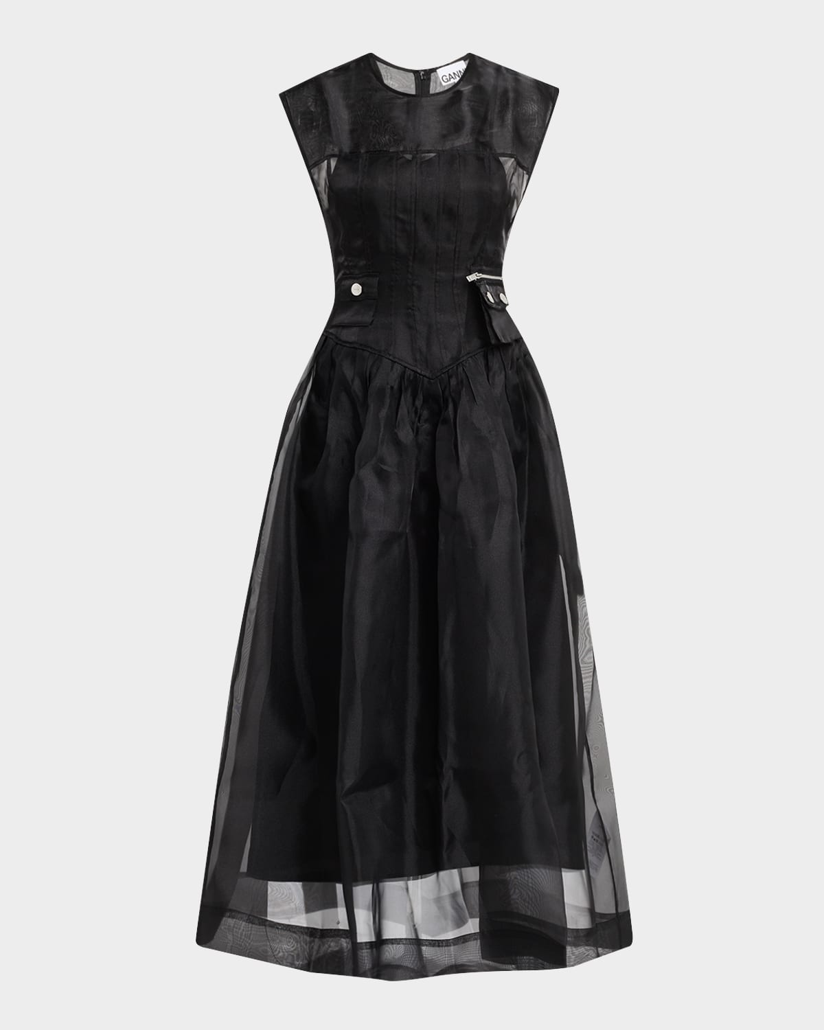 Ganni Semi-sheer Dress In Black