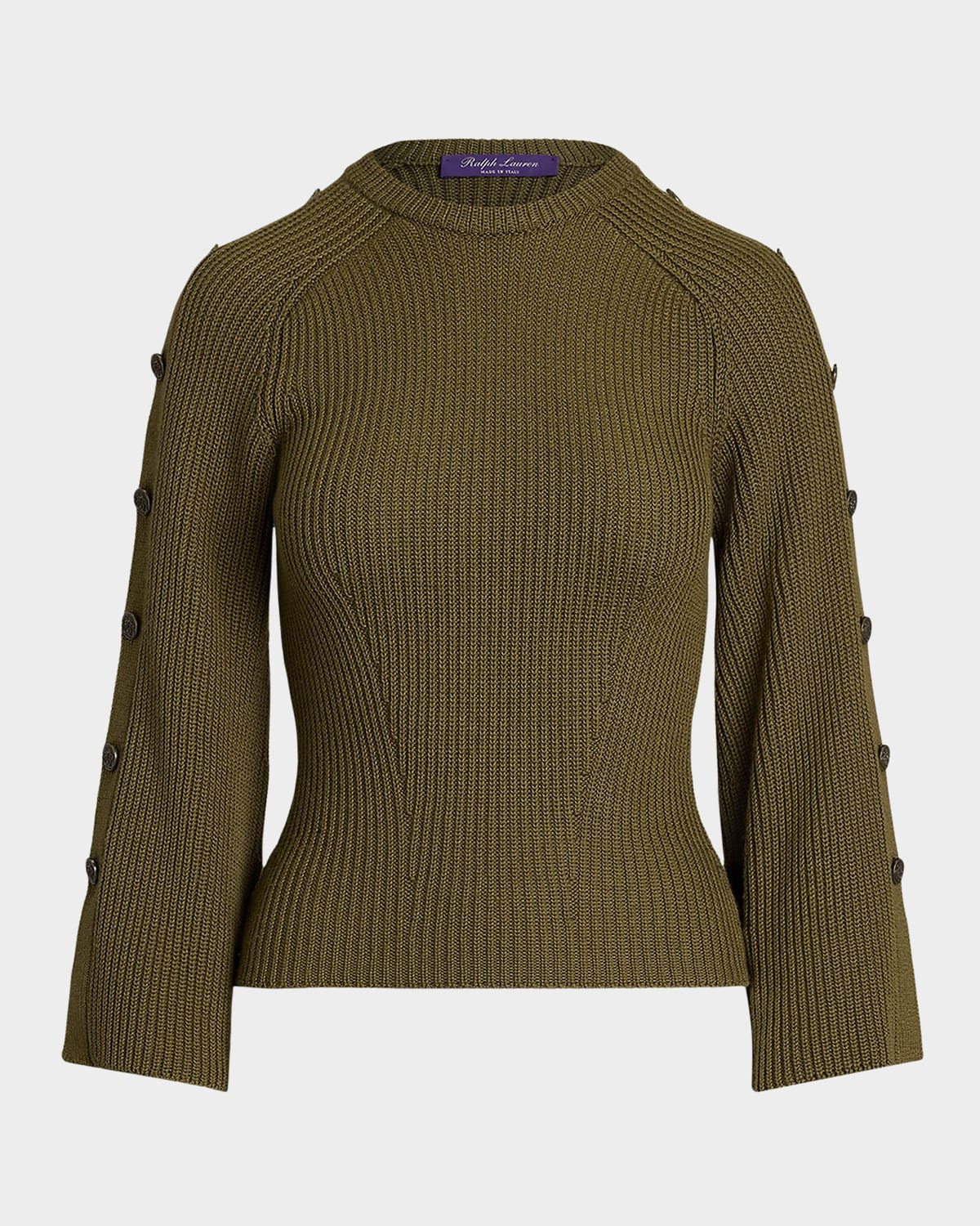Polo Ralph Lauren Rib-knit Wool-silk Button-sleeve Sweater In Green
