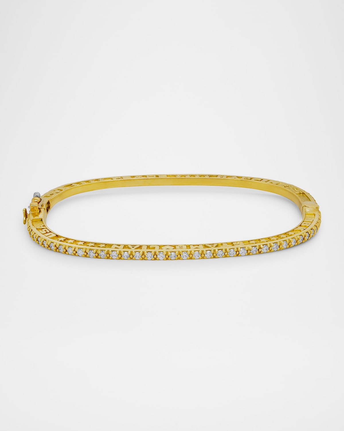 18K Yellow Gold Diamond Peace, Love Happiness Bangle Bracelet