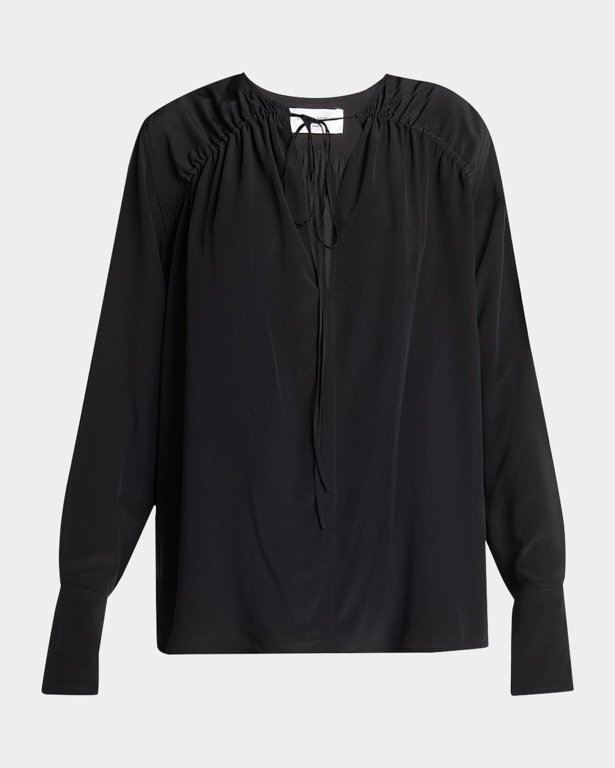 VICTORIA BECKHAM GATHERED TIE LONG-SLEEVE SILK BLOUSE 