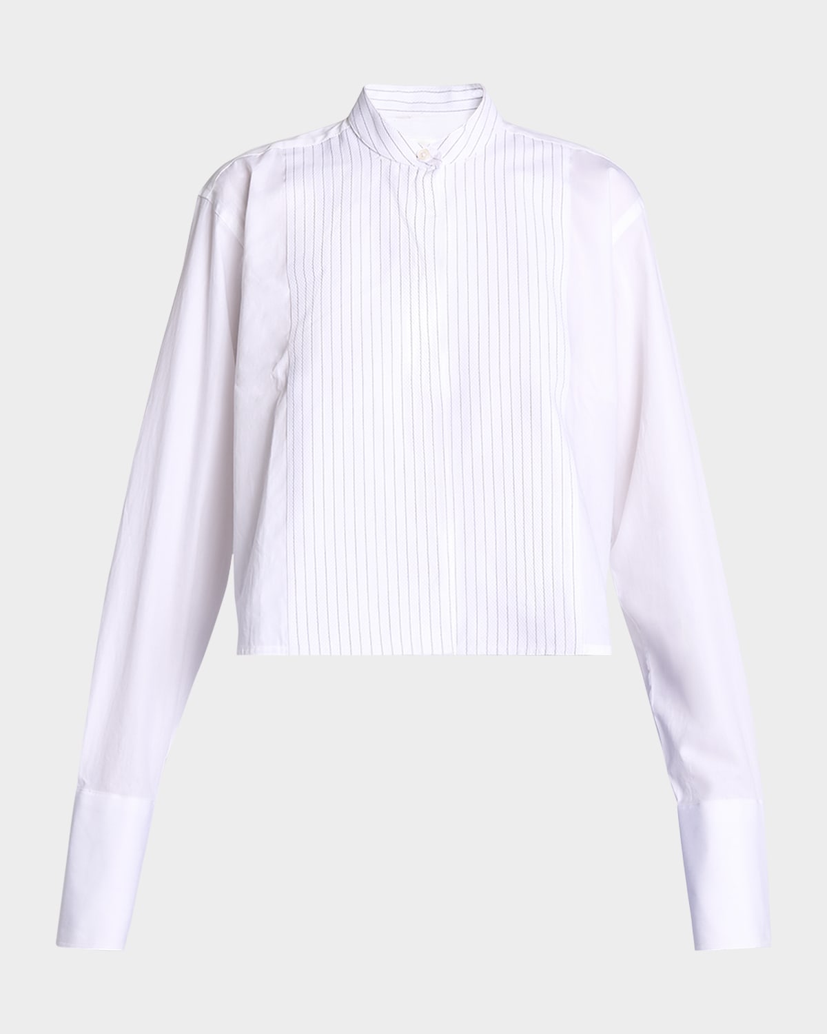 VICTORIA BECKHAM STRIPED BIB-FRONT CROP TUX SHIRT 