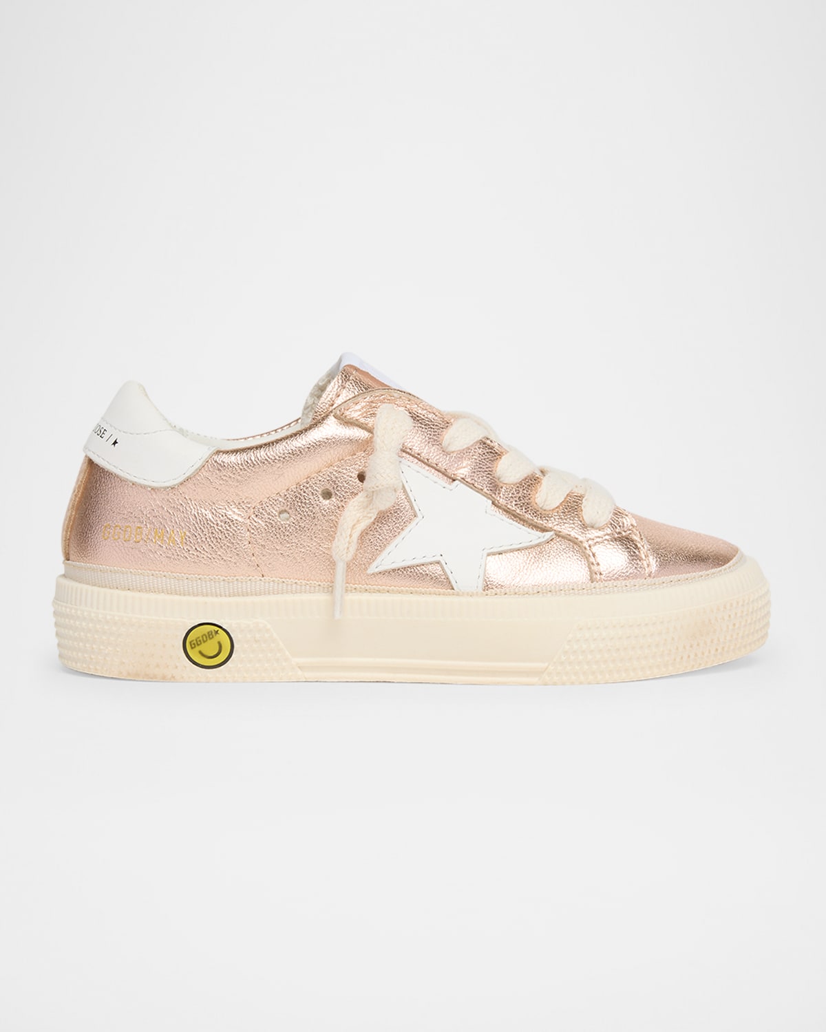 Golden Goose Girl's May Laminated Leather Low-top Sneakers, Toddler/kids In Ramewhite