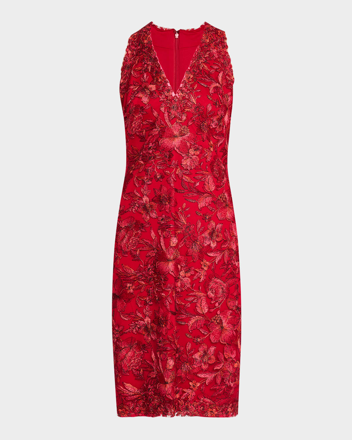 Tadashi Shoji Sleeveless Embroidered Lace Halter Dress In Cranberry