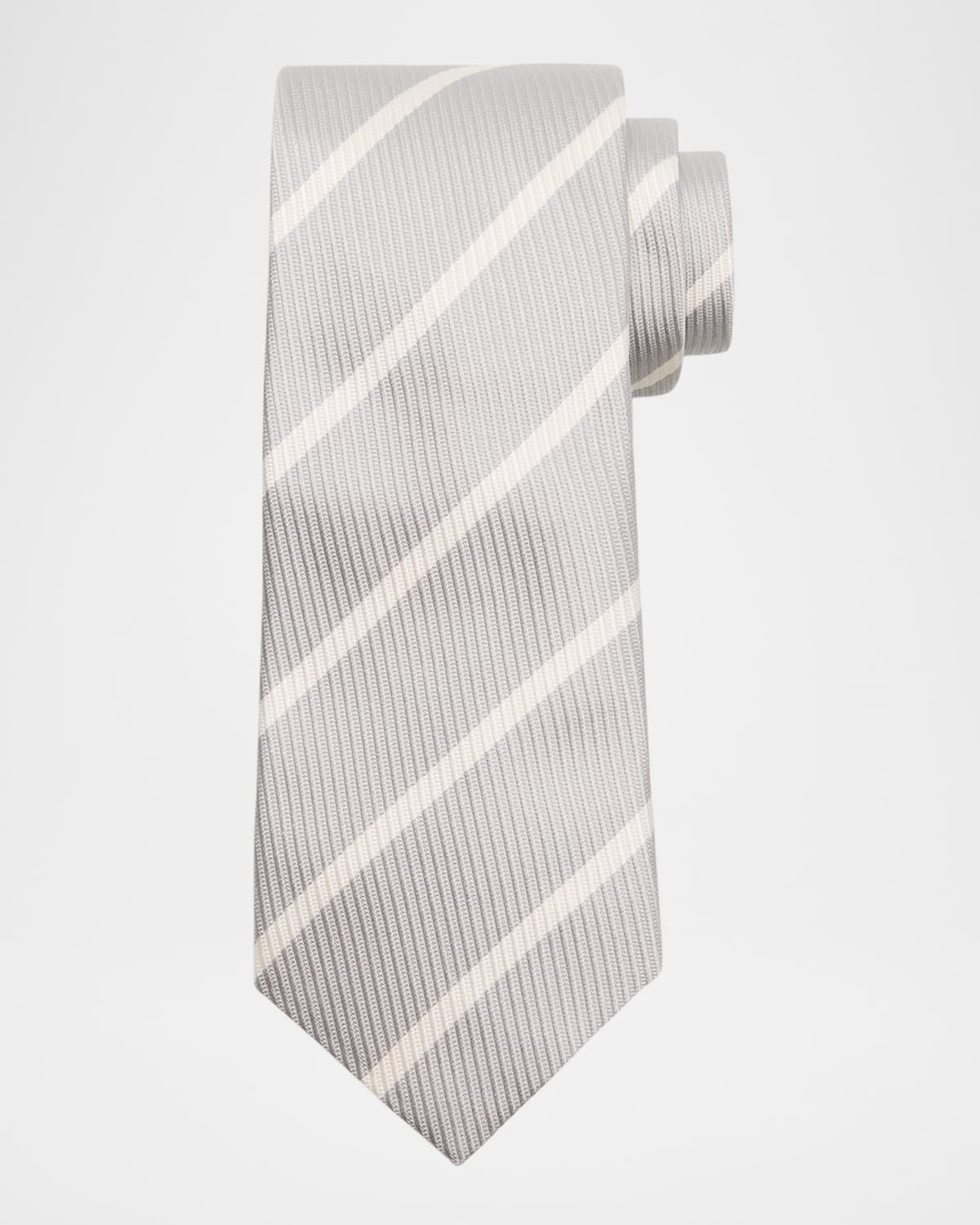 Brunello Cucinelli Men's Silk And Cotton Regimental Stripe Tie In Grey