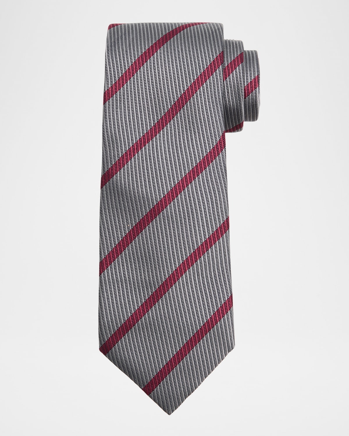 Brunello Cucinelli Men's Silk And Cotton Regimental Stripe Tie In Grey/red