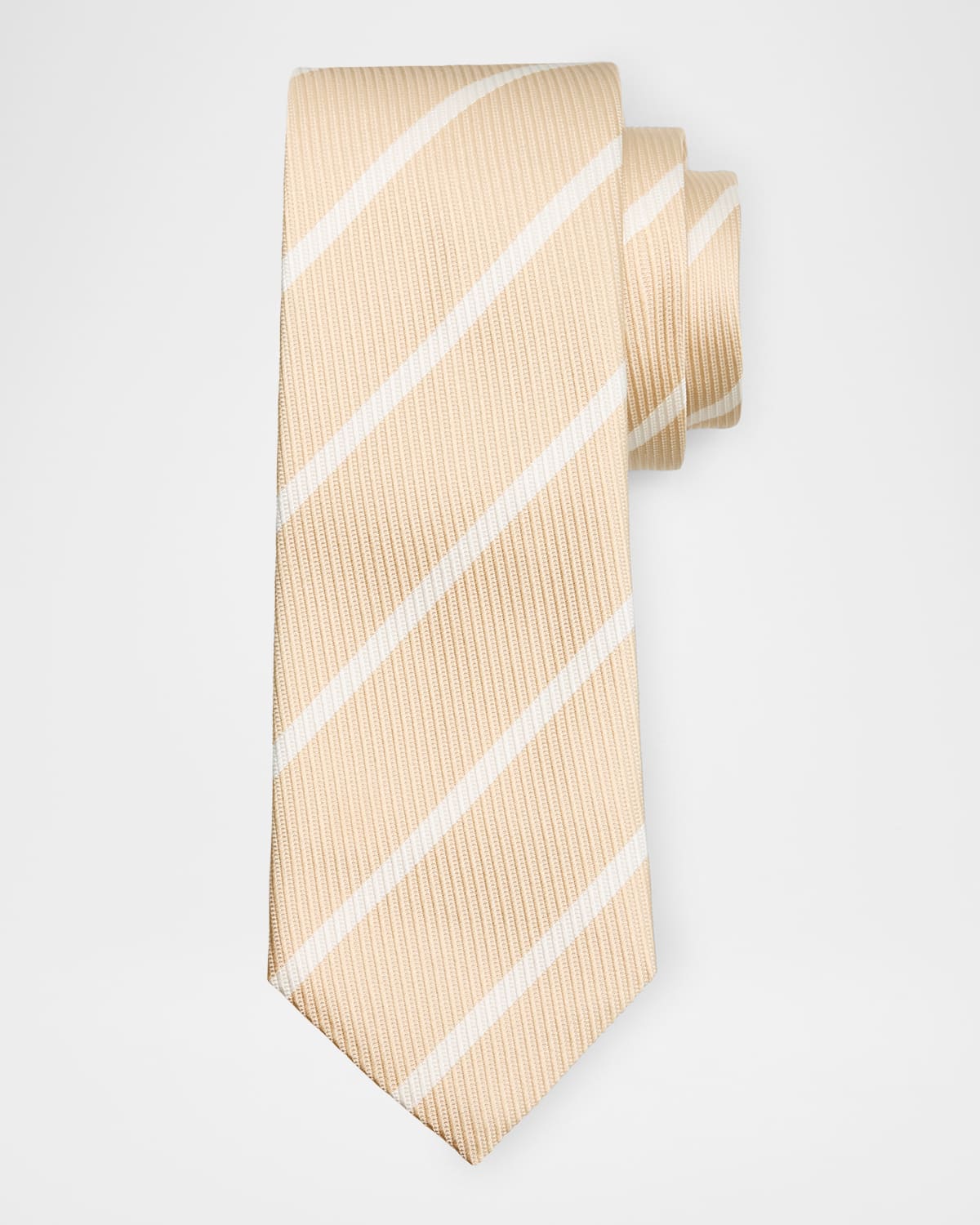 Brunello Cucinelli Men's Silk And Cotton Regimental Stripe Tie In Sand And Panama