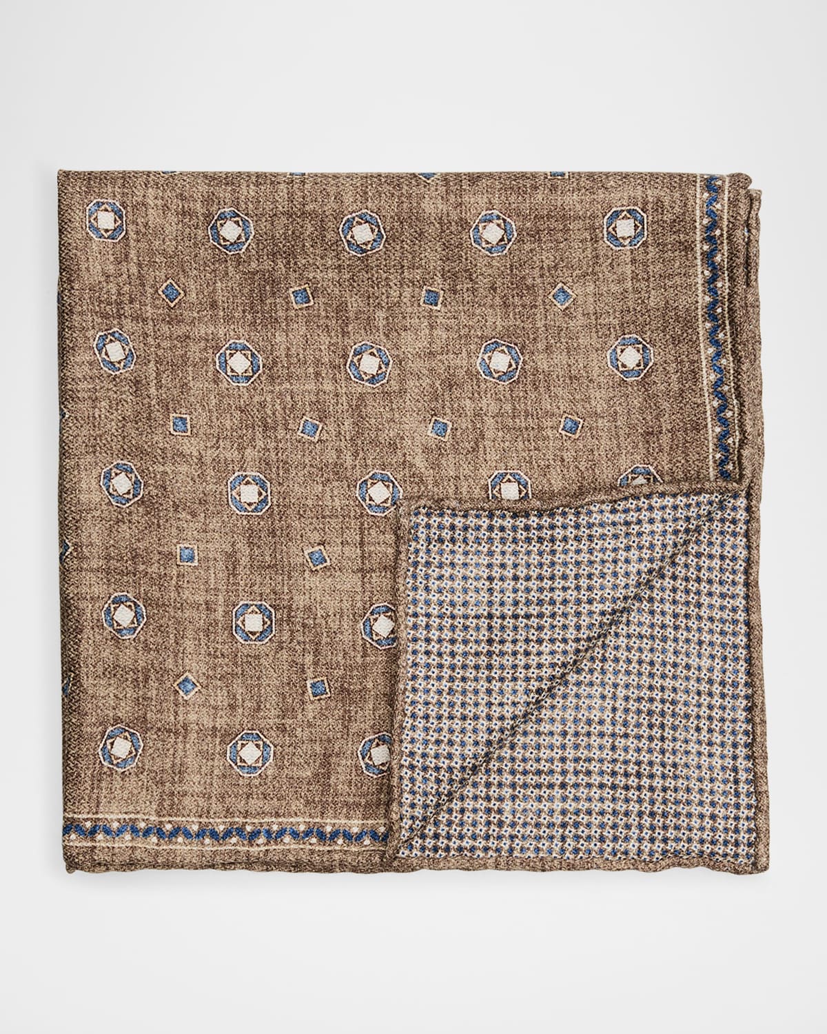 Brunello Cucinelli Men's Silk Geometric Pocket Square In Brown