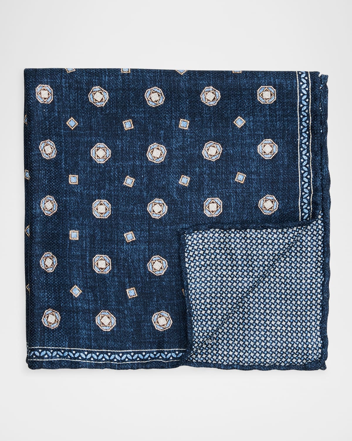 Brunello Cucinelli Double-faced Silk Pocket Square In Dark Blue