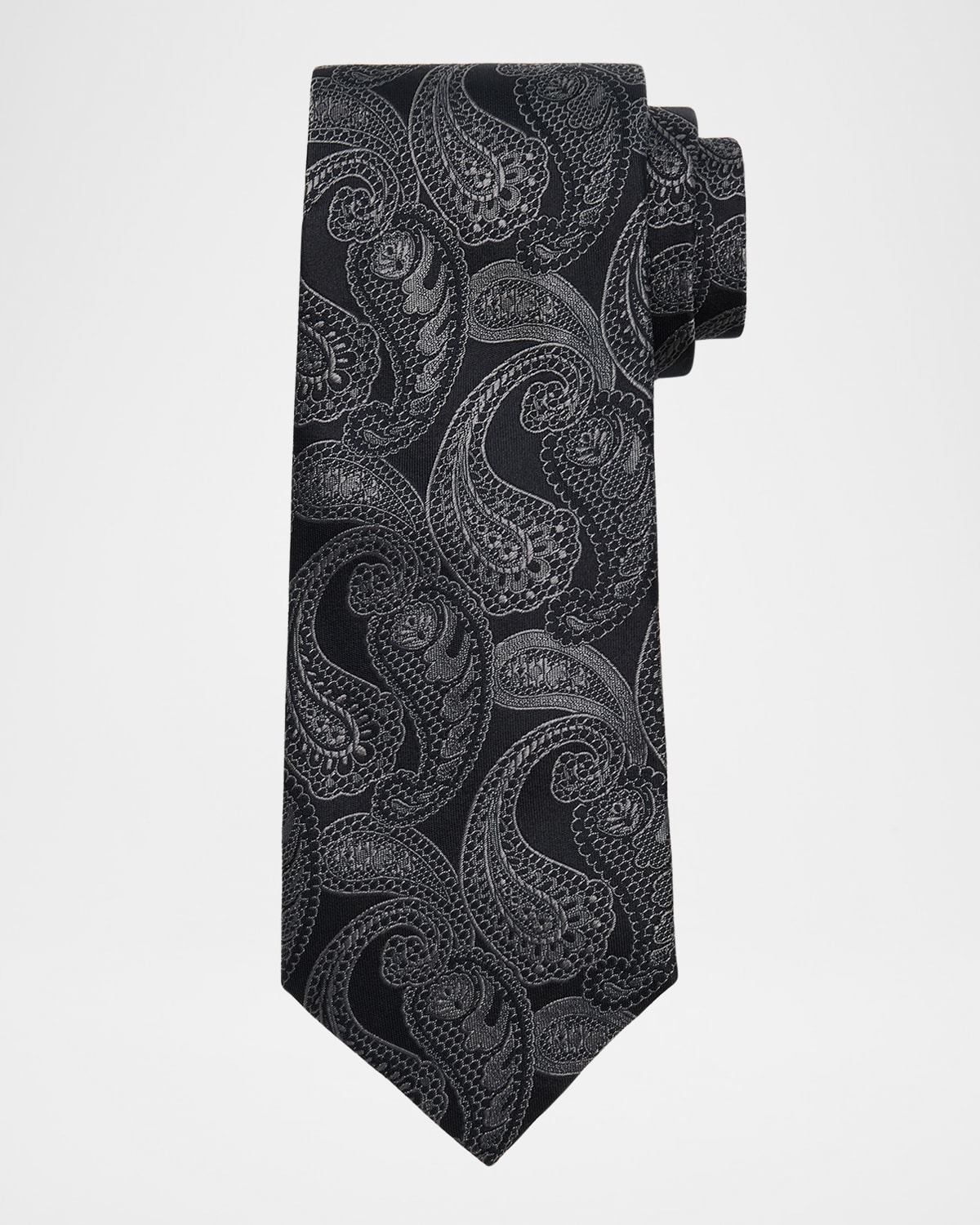 Brunello Cucinelli Men's Paisley Silk And Cotton Tie In Medium Grey Anthracite
