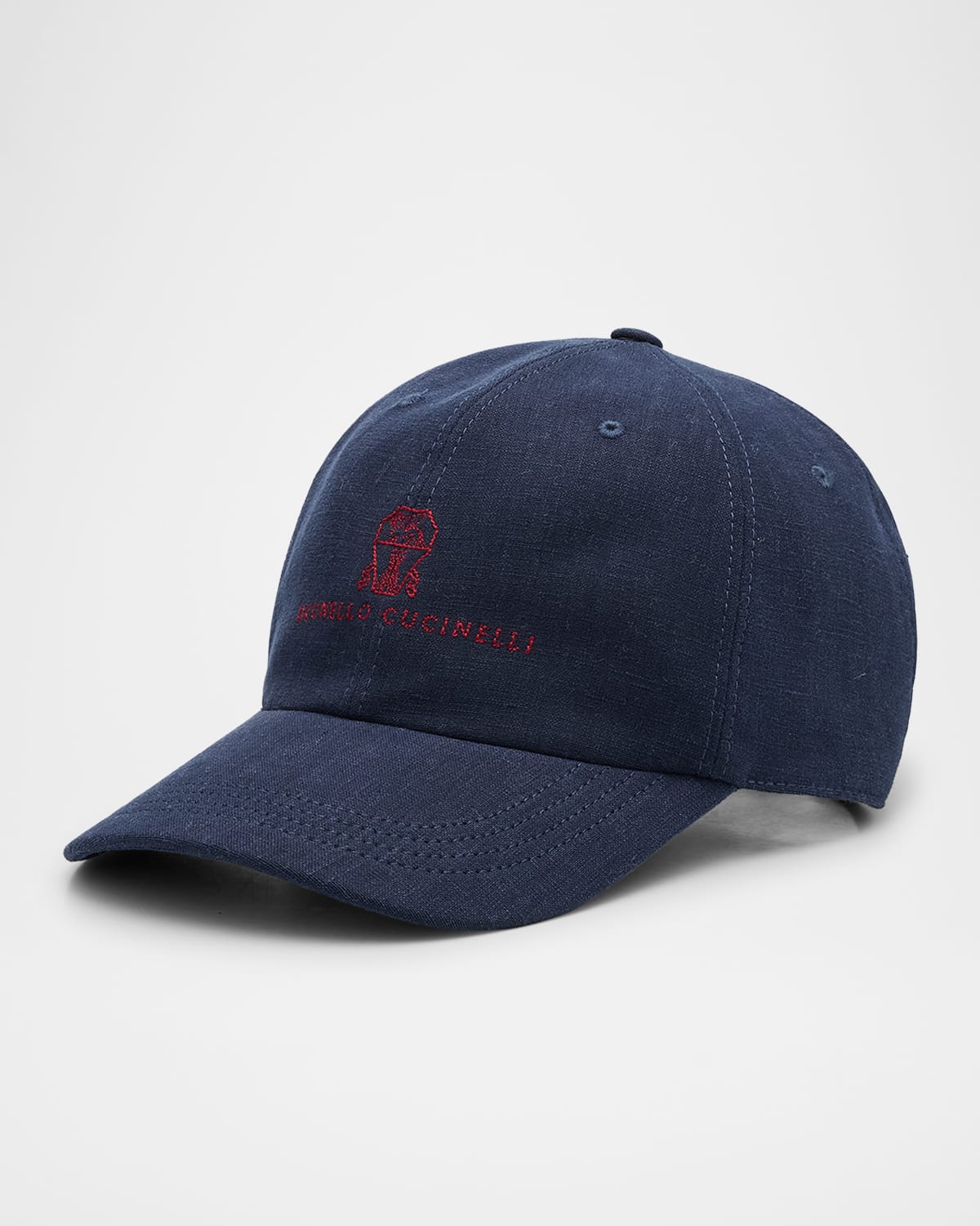 Brunello Cucinelli Linen-wool-silk Embroidered Baseball Cap In Navy