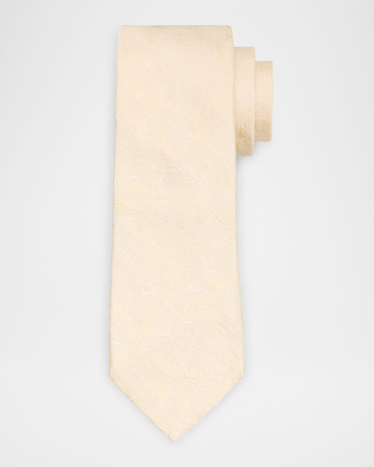 Brunello Cucinelli Men's Tonal Paisley Cotton And Silk Tie In White